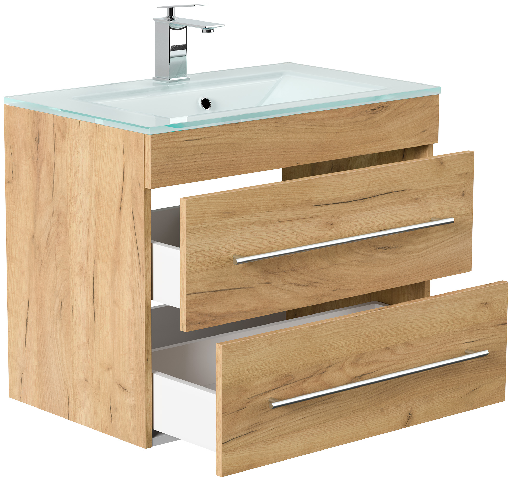 Badmöbel Vitro 750 mit Glaswaschbecken SoftClose eiche gold