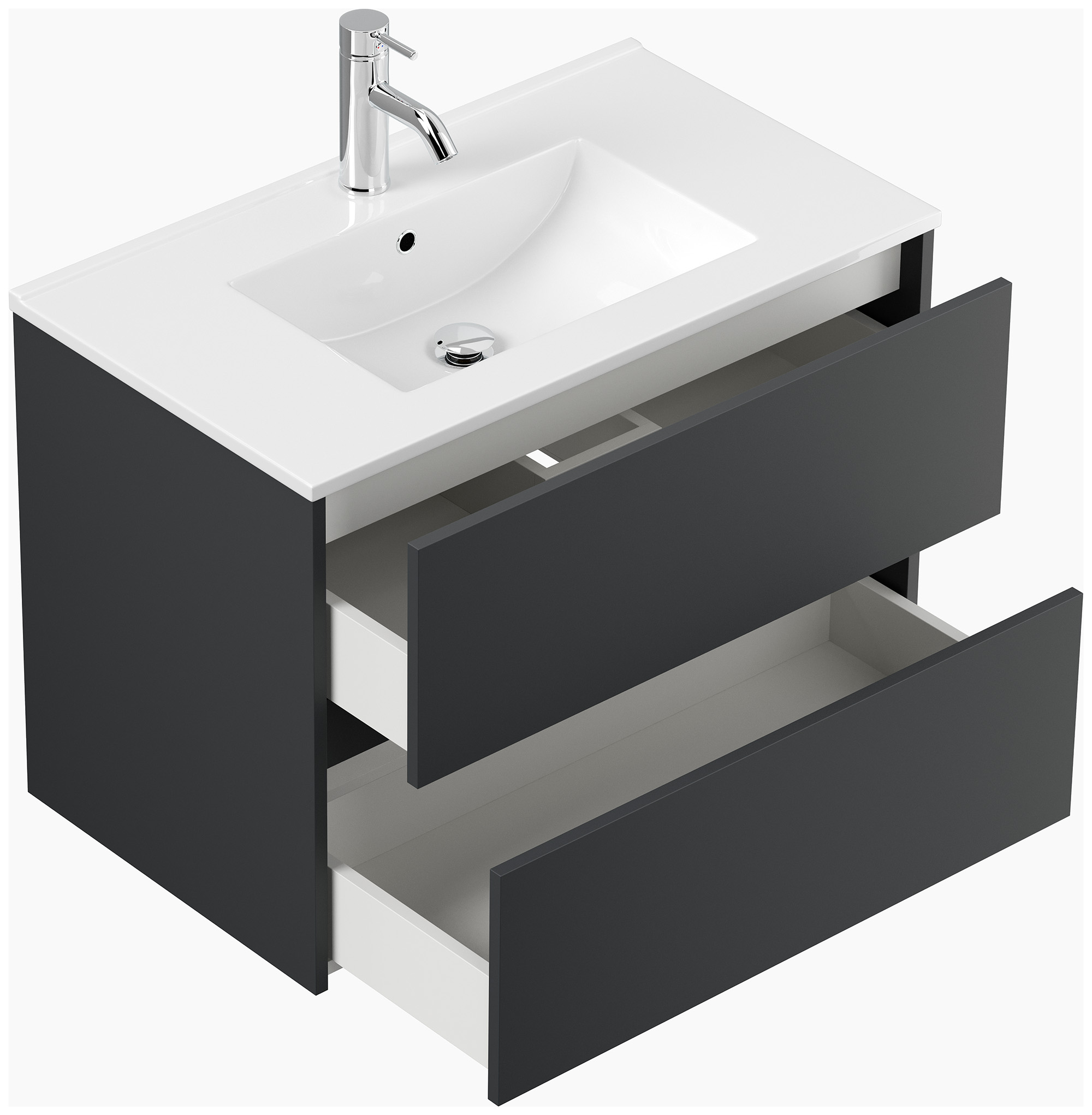 Badmöbelset Taifun 80cm 3tlg mit Spiegelschrank & 3er Boxen Set grafit