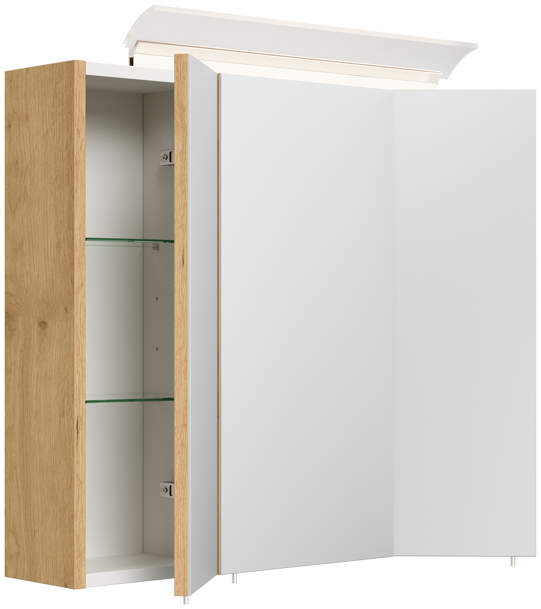 Spiegelschrank 70cm inkl. Design LED-Lampe und Glasböden eiche gold