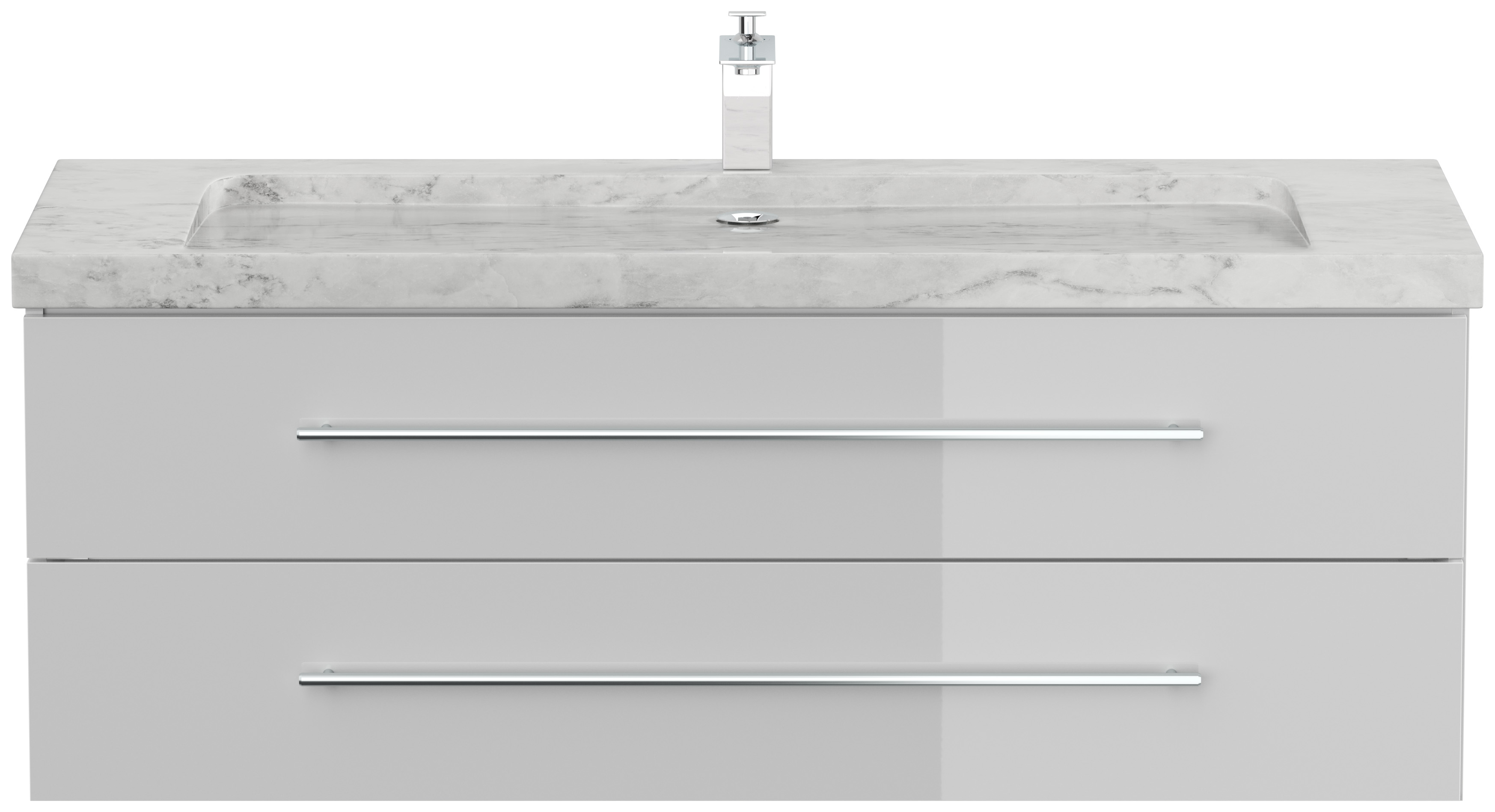 Badmöbel Marmor Carrara White Damo 130 cm 1 Hahnloch SoftClose weiß hochglanz