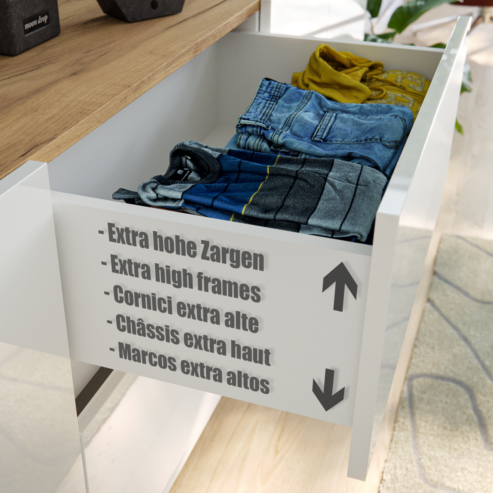 Raumwunder S Sideboard Kommode Greifraum 80cm 2 SoftClose 1 Tür Weiß/Eiche Top