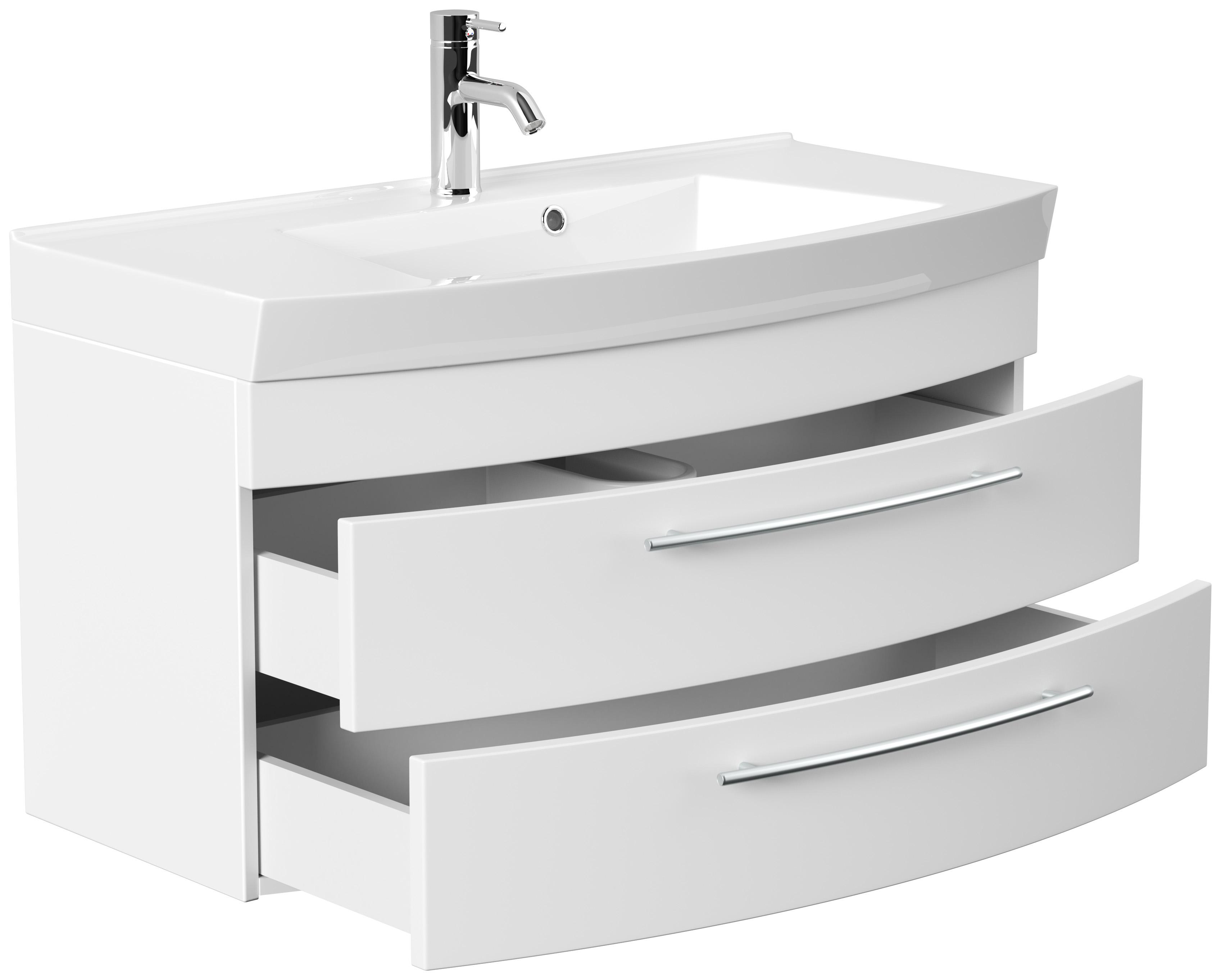 Badmöbel Bella 100 mit runder Front SoftClose lackiert weiss matt
