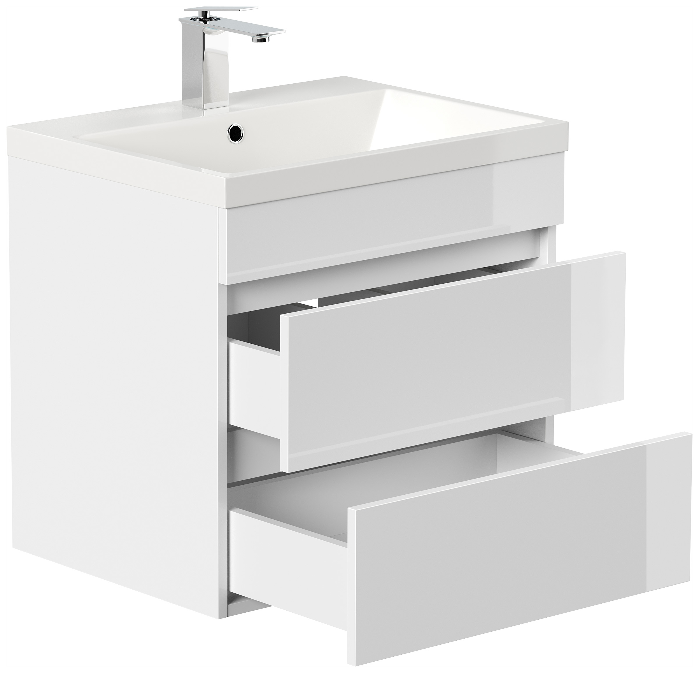 Badmöbel Via 60 SoftClose weiss hochglanz mit grifflosen Schubladen