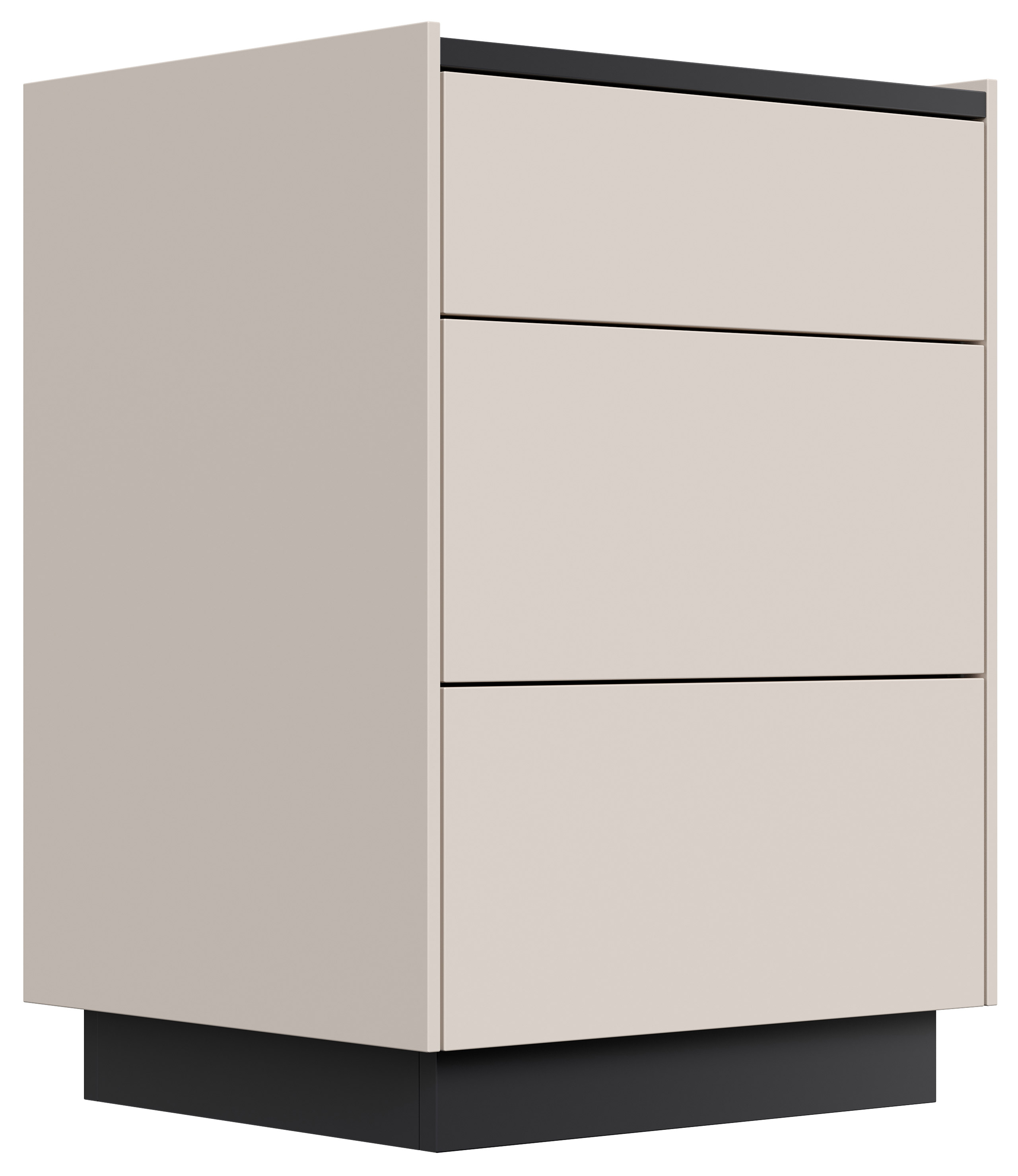 Nachttisch Lux M 50cm, 3 Pushauszüge lackiert Creme Grafit für Boxspringbett