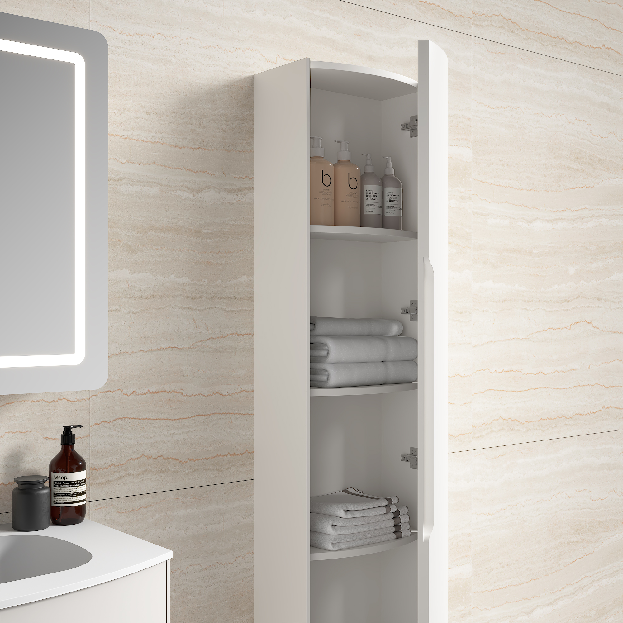 Badezimmer Hochschrank Riva 150 cm Softclose montiert weiß matt