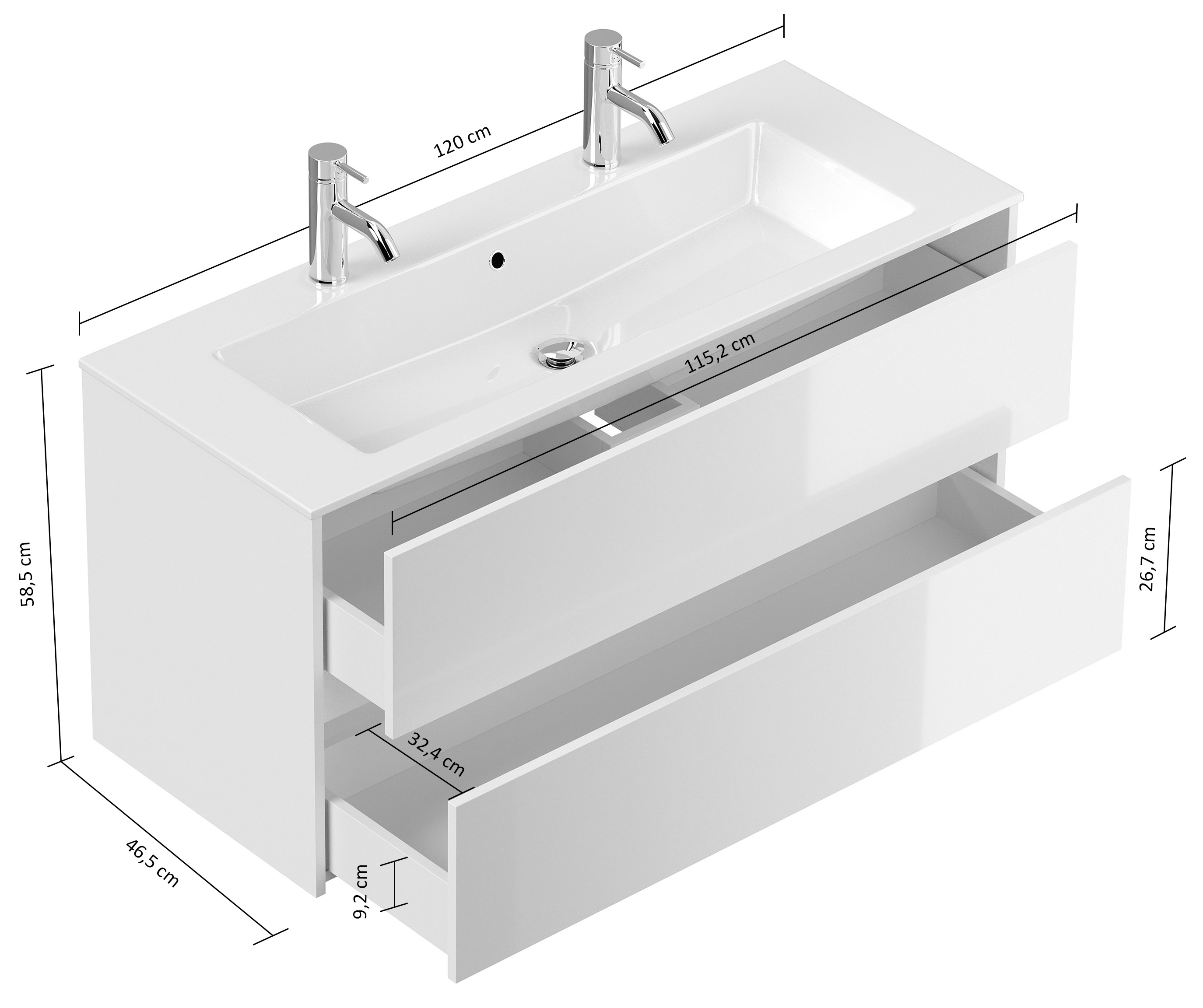 Doppelbadmöbel Taifun & Waschtisch 120 cm 2 Greifraum SoftClose Grafit 