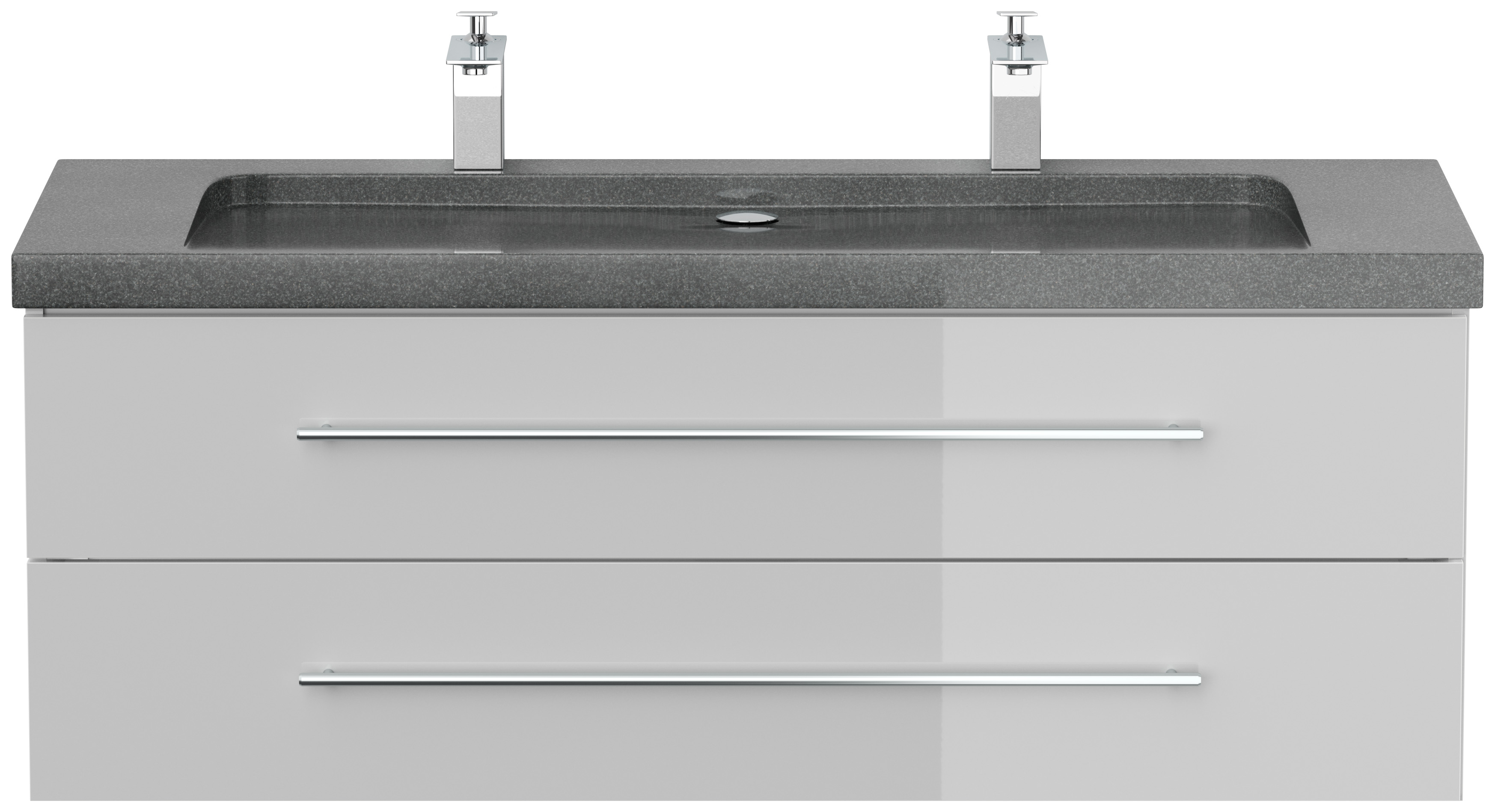 Badmöbel Granit G654 Damo 130 cm 2 Hahnlöcher SoftClose weiß hochglanz