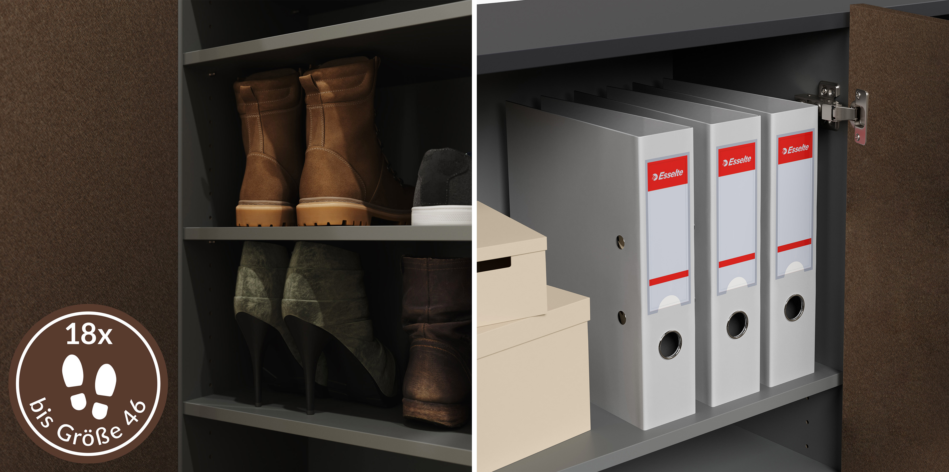 Raumwunder Schuhschrank Alius-XL 4 Türen 36 Paar Asche