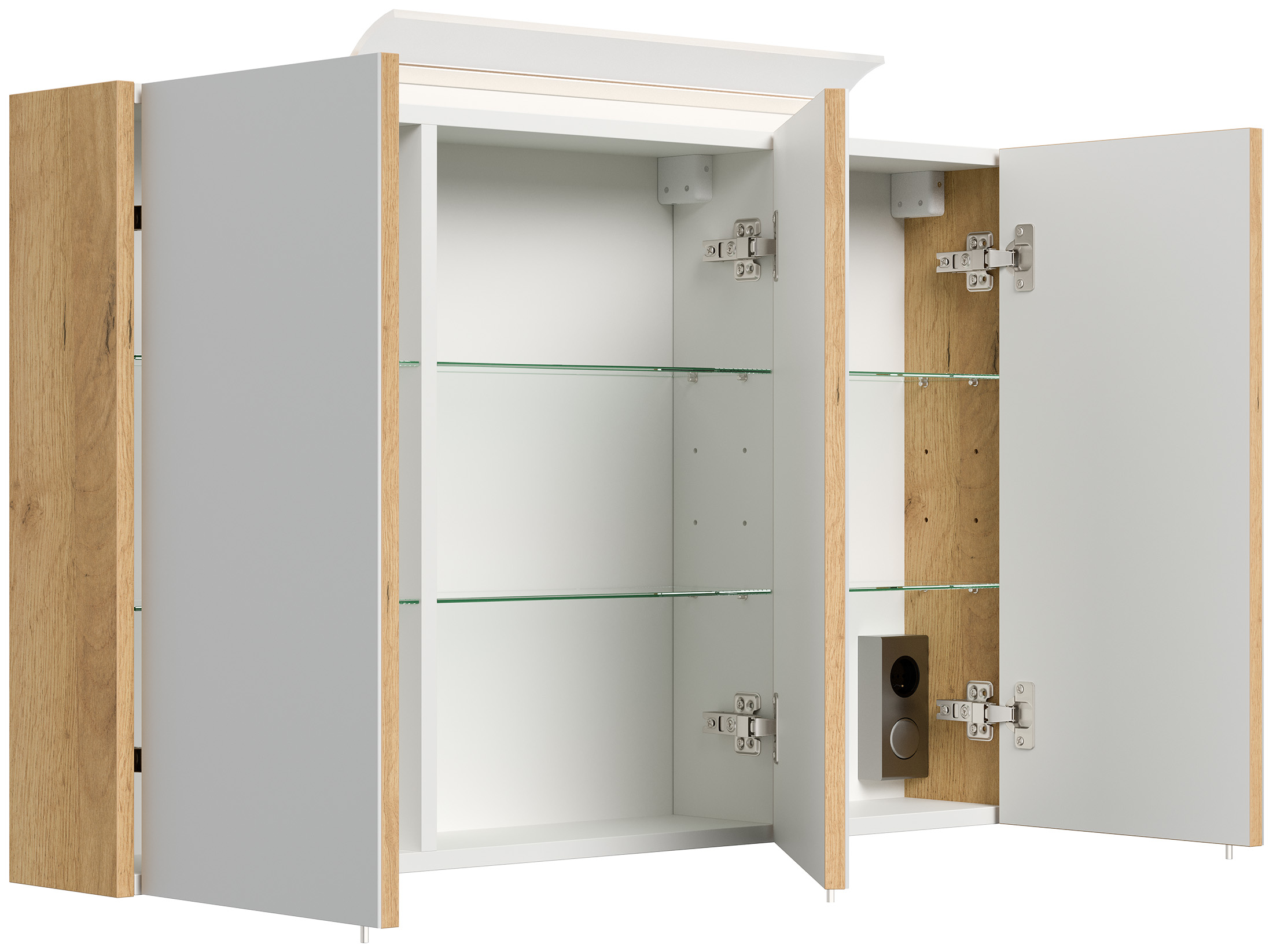Spiegelschrank 100cm inkl. Design LED-Lampe und Glasböden eiche gold