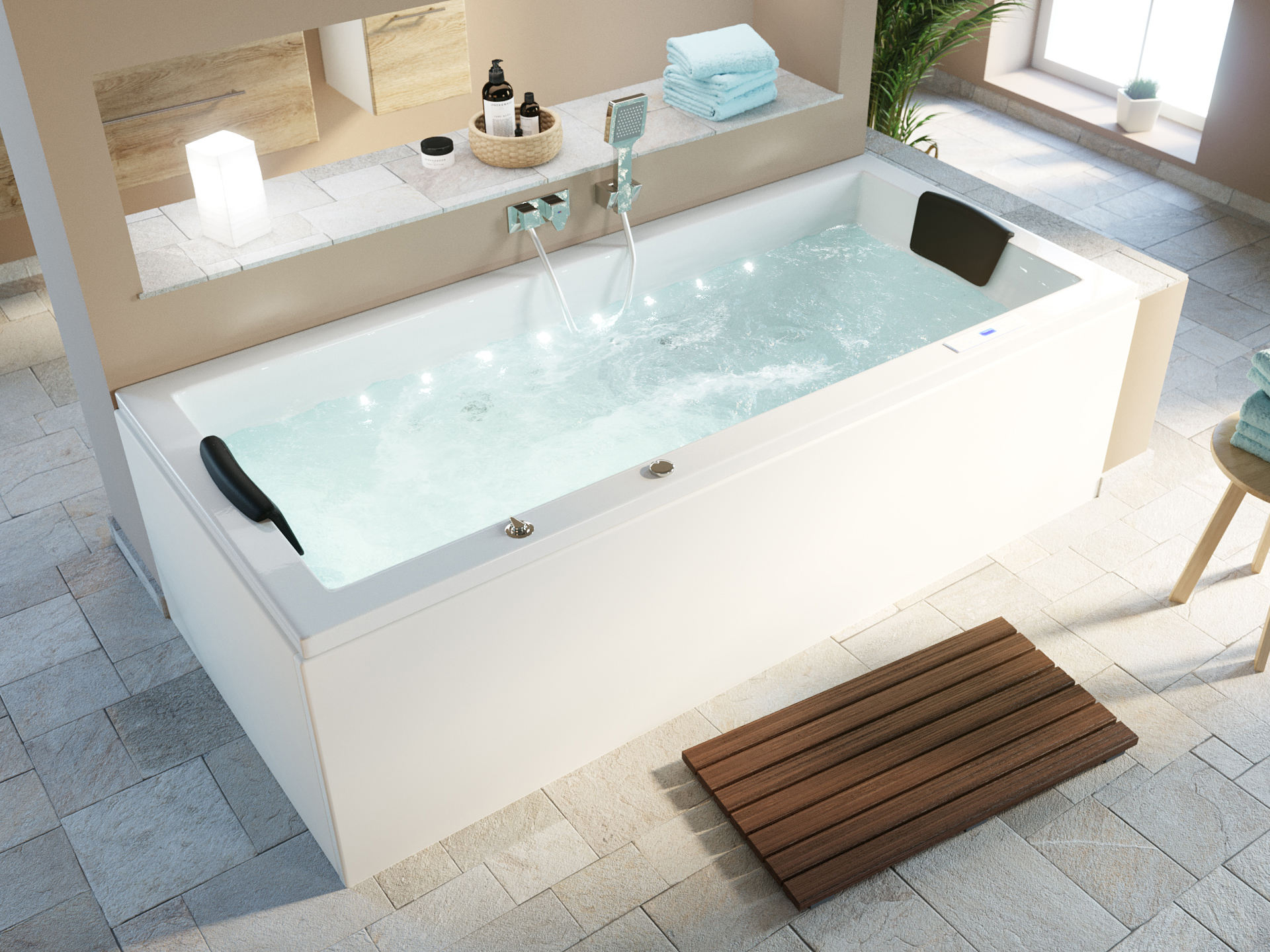 Whirlpool Omega Ultra 190x90 Made in Germany 80 Düsen & LED Befüllung Überlauf