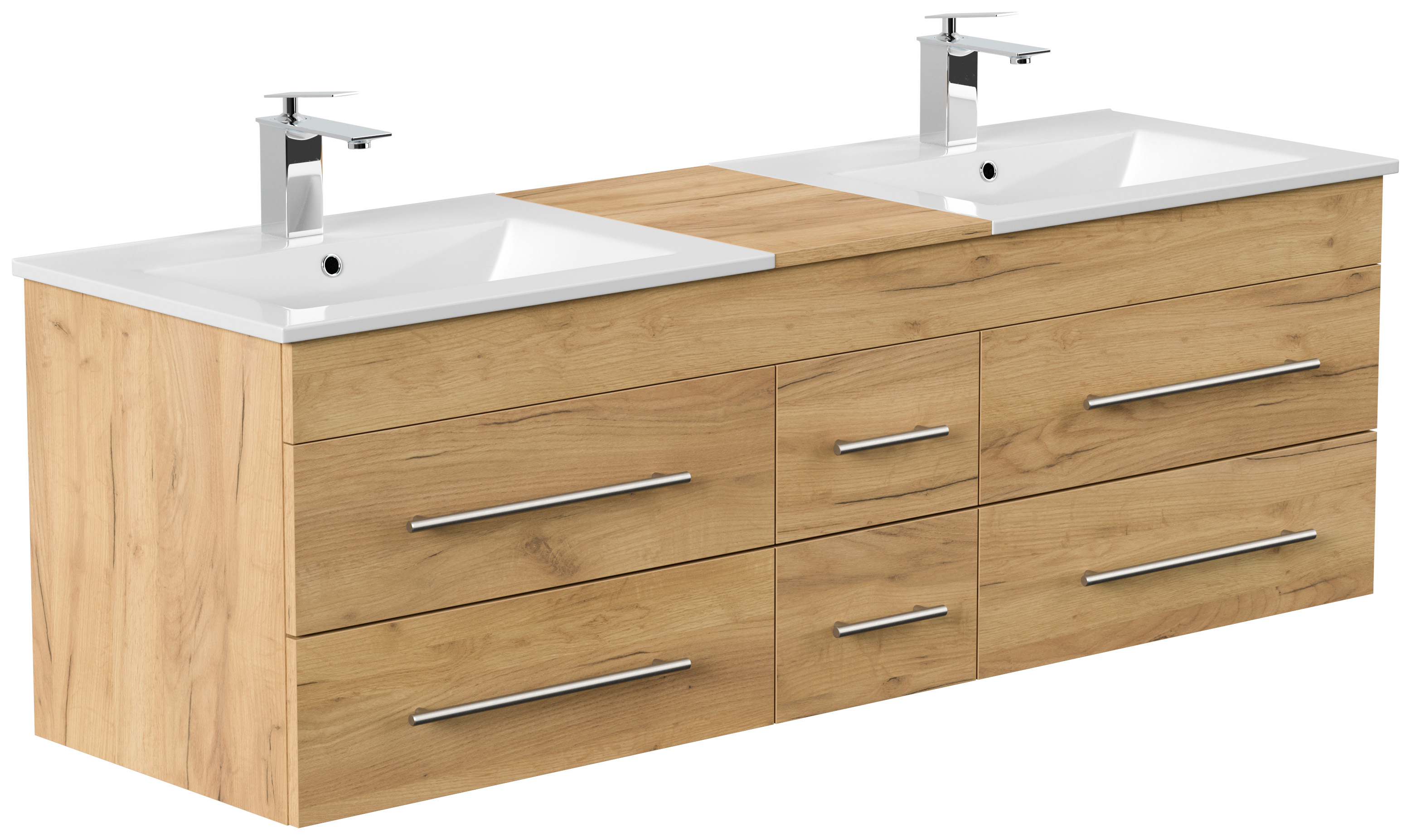 Badmöbelset Roma XL 5-teilig LED-Spiegel Seiten-, Hoch- & Midischrank eiche gold
