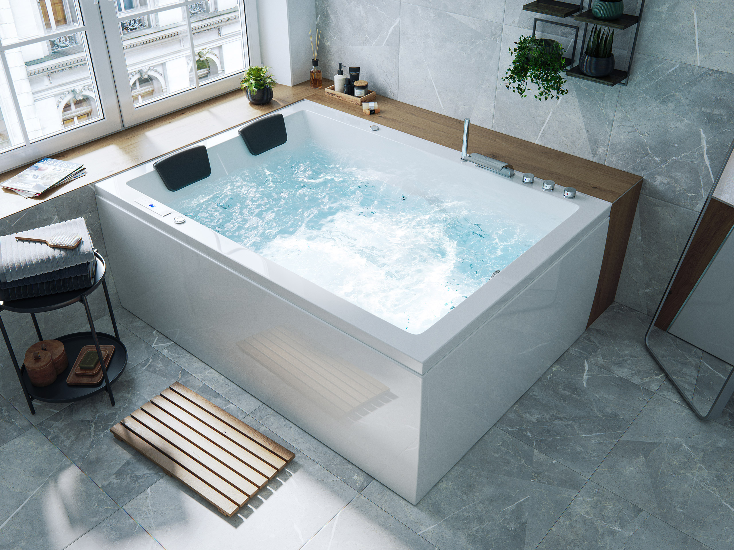 Whirlpool Andalusia 2 Pers. 180x130 links Made in Germany 24 Düsen mit Armatur
