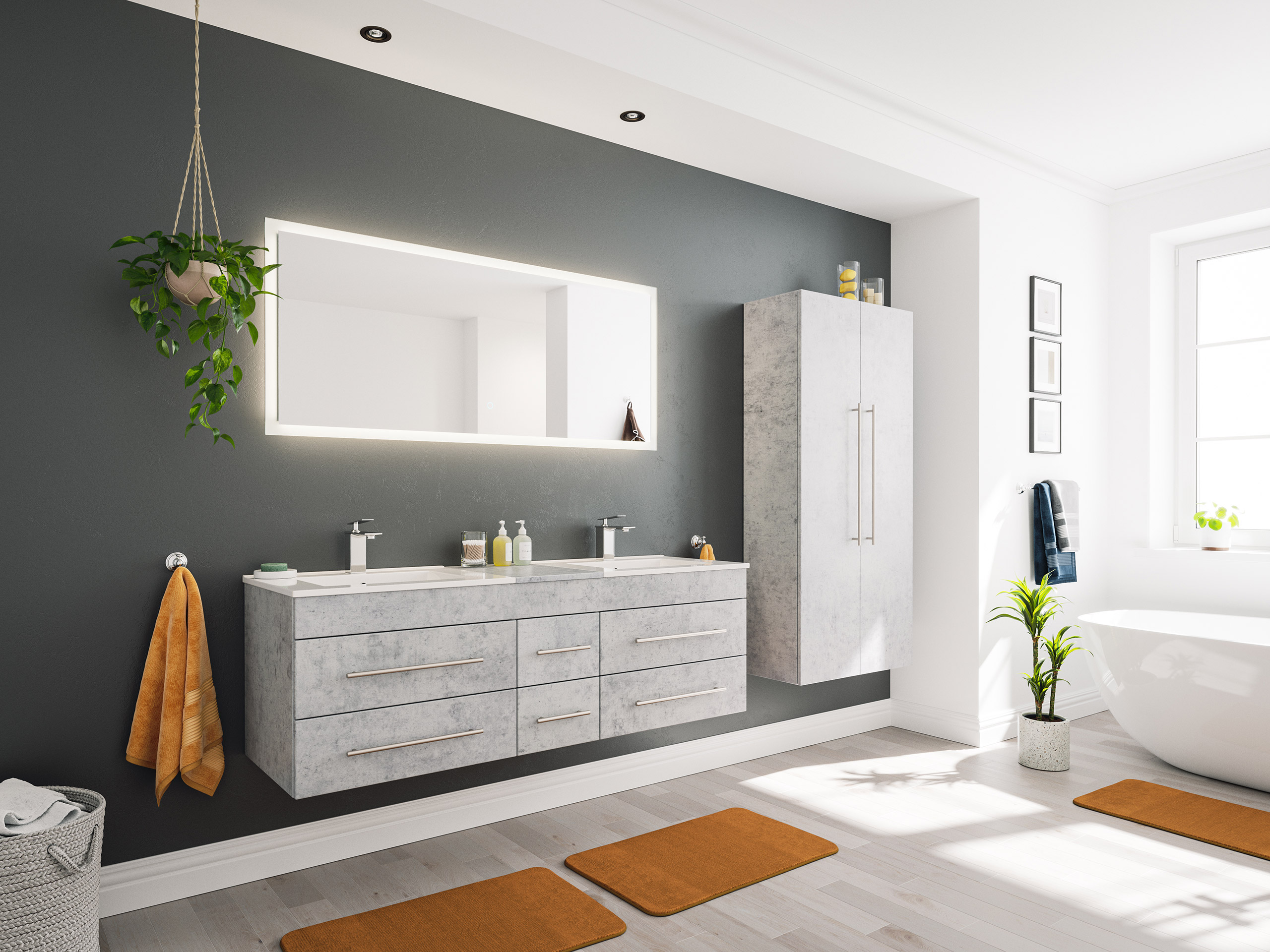 Badmöbelset Komplett Roma XL 4-teilig inkl. LED-Spiegel SoftClose beton
