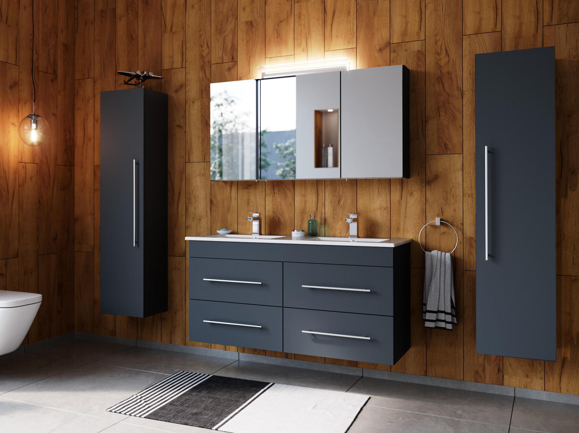 Badmöbelset Helios 4-teilig Spiegelschrank 2x Hochschrank grafit