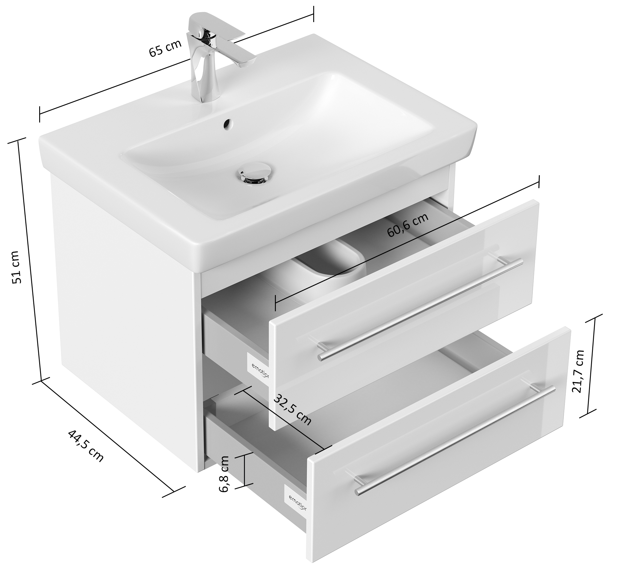 Badmöbel mit Villeroy & Boch Subway 2.0 Waschbecken 65 cm weiss hochglanz