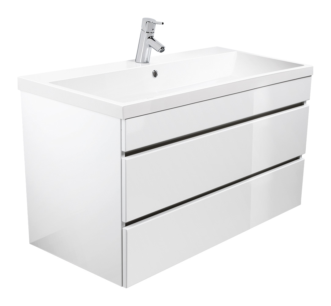Badmöbel Via 100 SoftClose weiss hochglanz mit grifflosen Schubladen