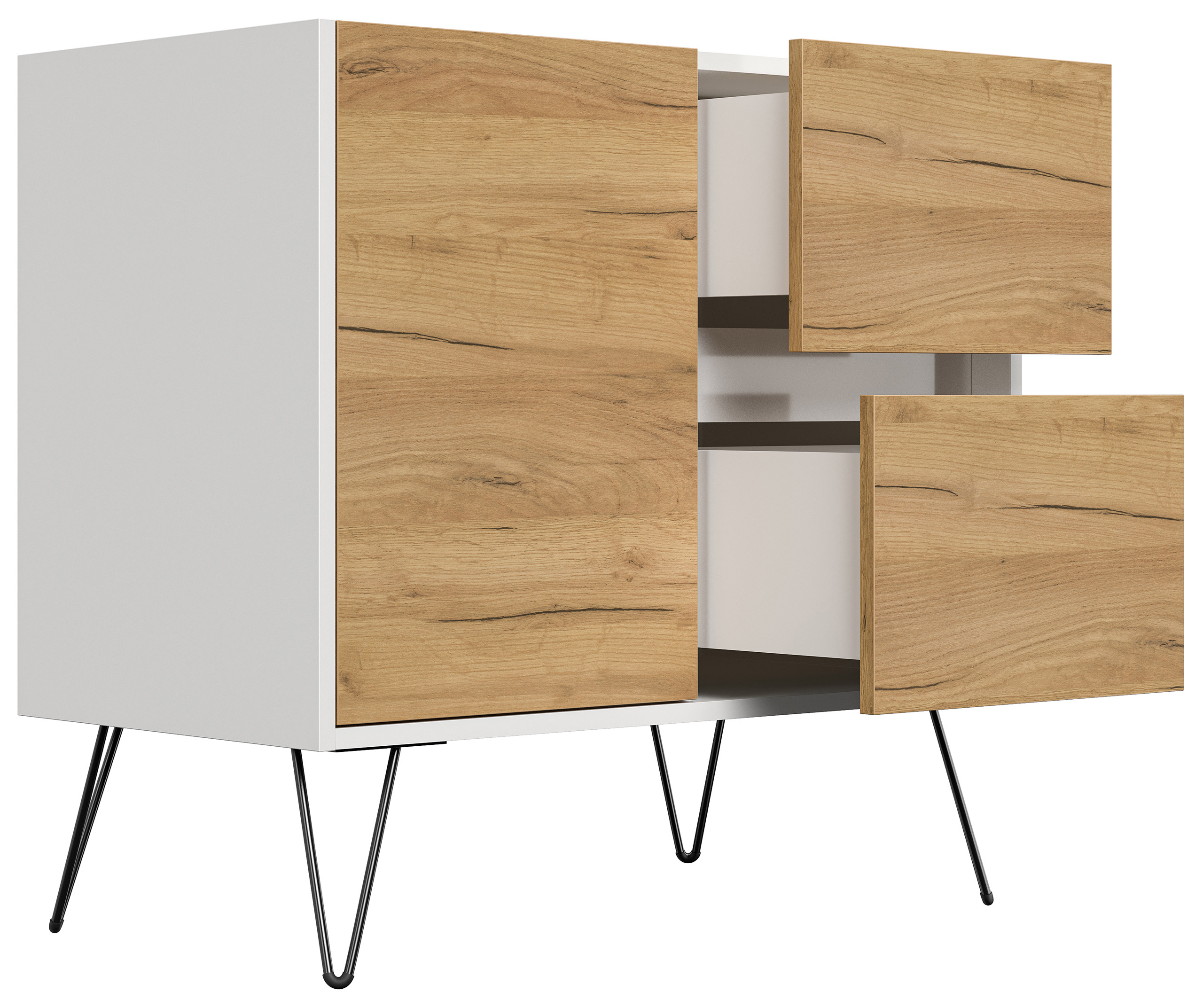 Raumwunder S Sideboard Kommode Greifraum 80cm 2 SoftClose 1 Tür Weiß/Eiche Top