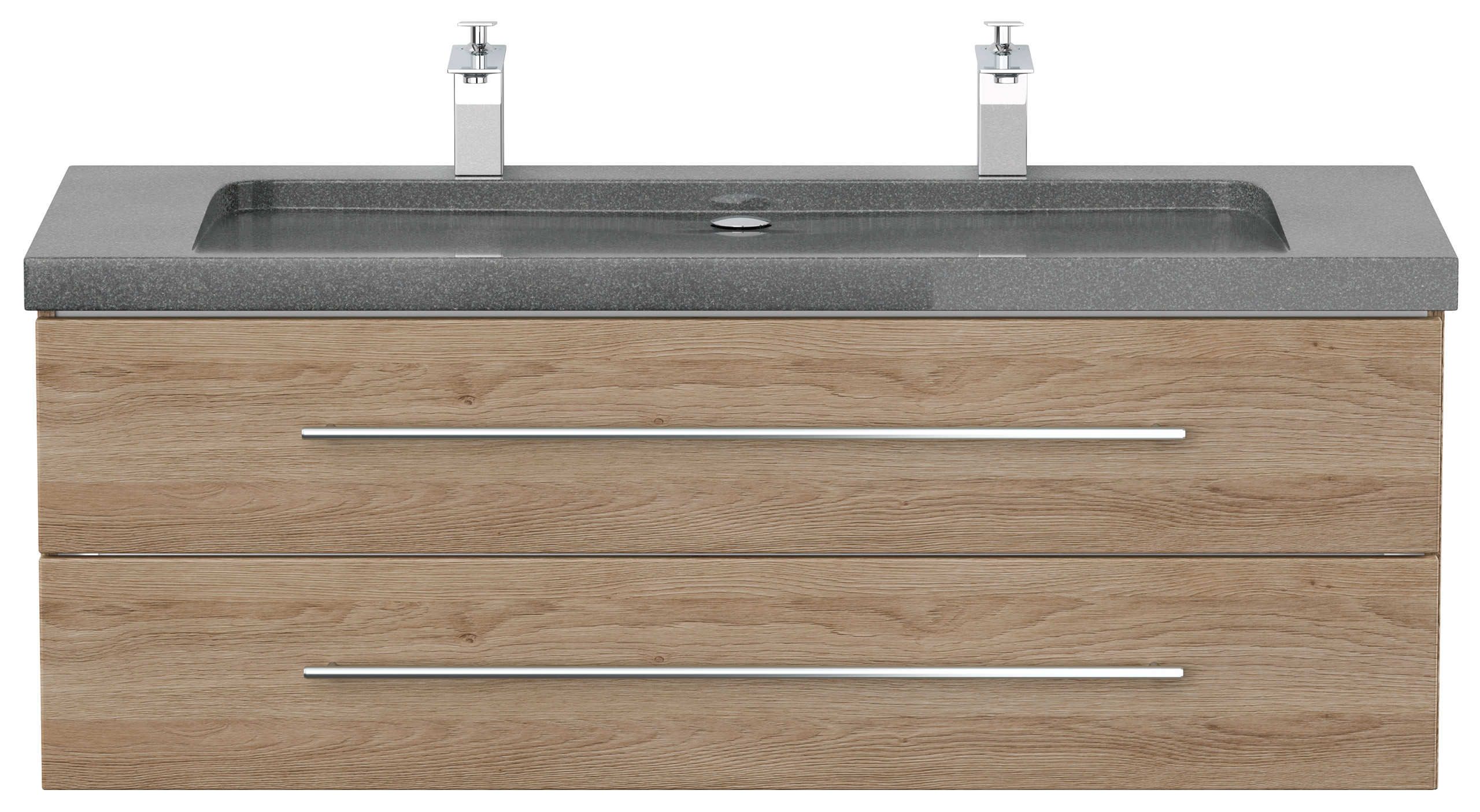 Badmöbel Granit G654 Damo 130 cm 2 Hahnlöcher SoftClose eiche hell