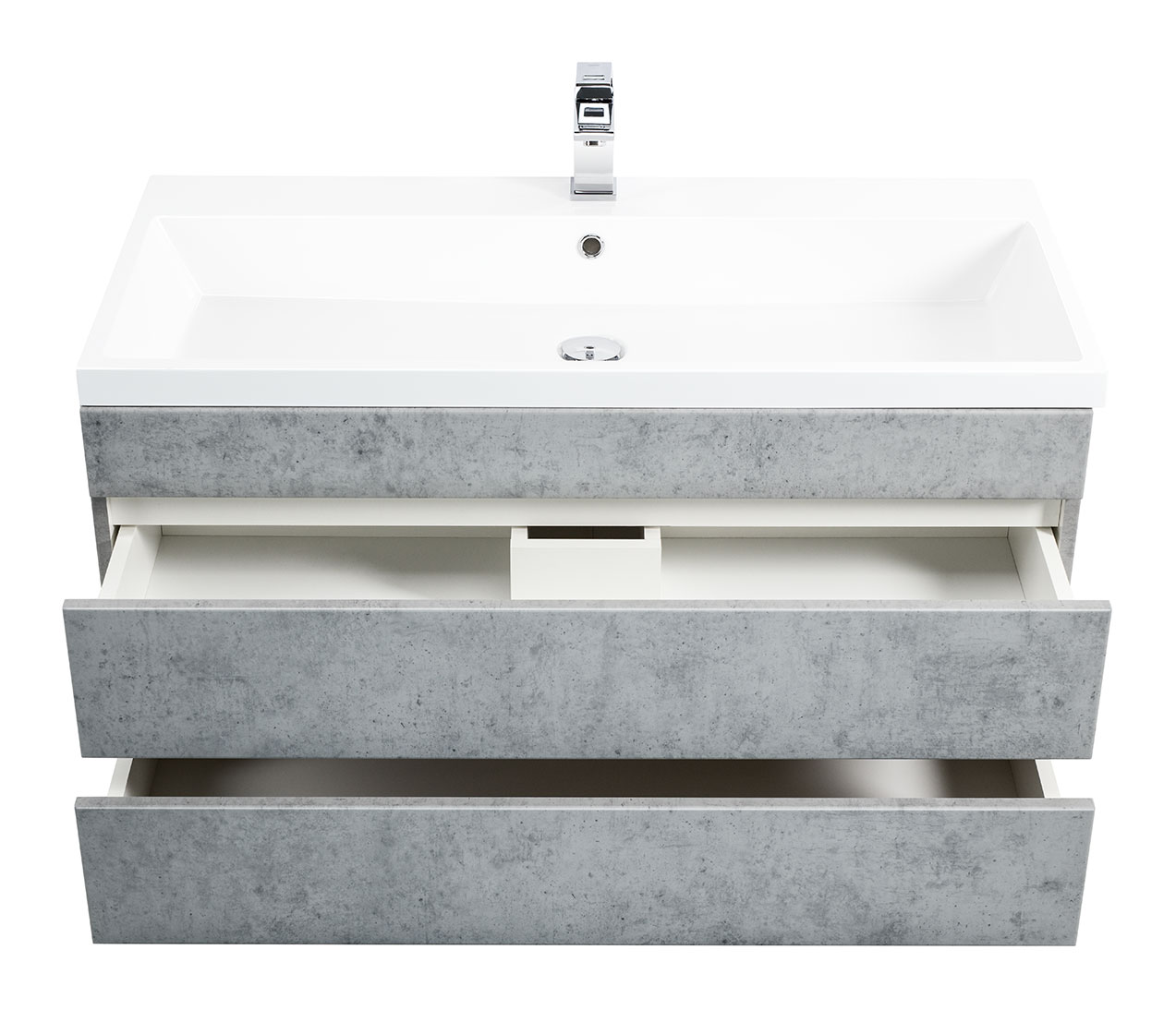 Badmöbel Via 100 SoftClose beton mit grifflosen Schubladen