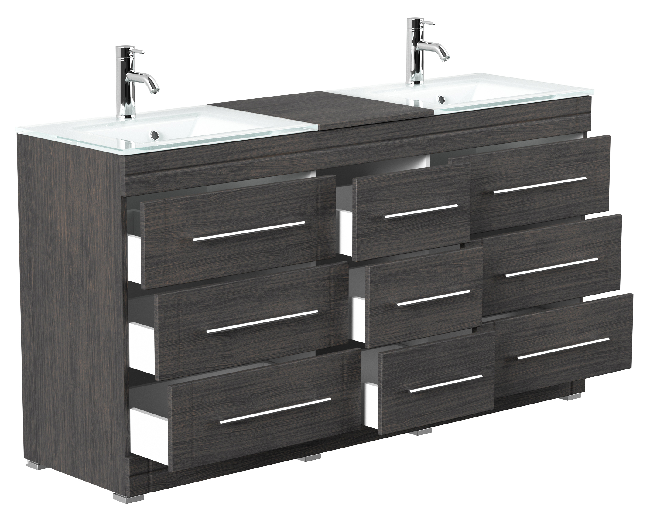 Stand Doppel Badmöbel Vitro Modern inkl. Glasbecken SoftClose anthrazit gemasert