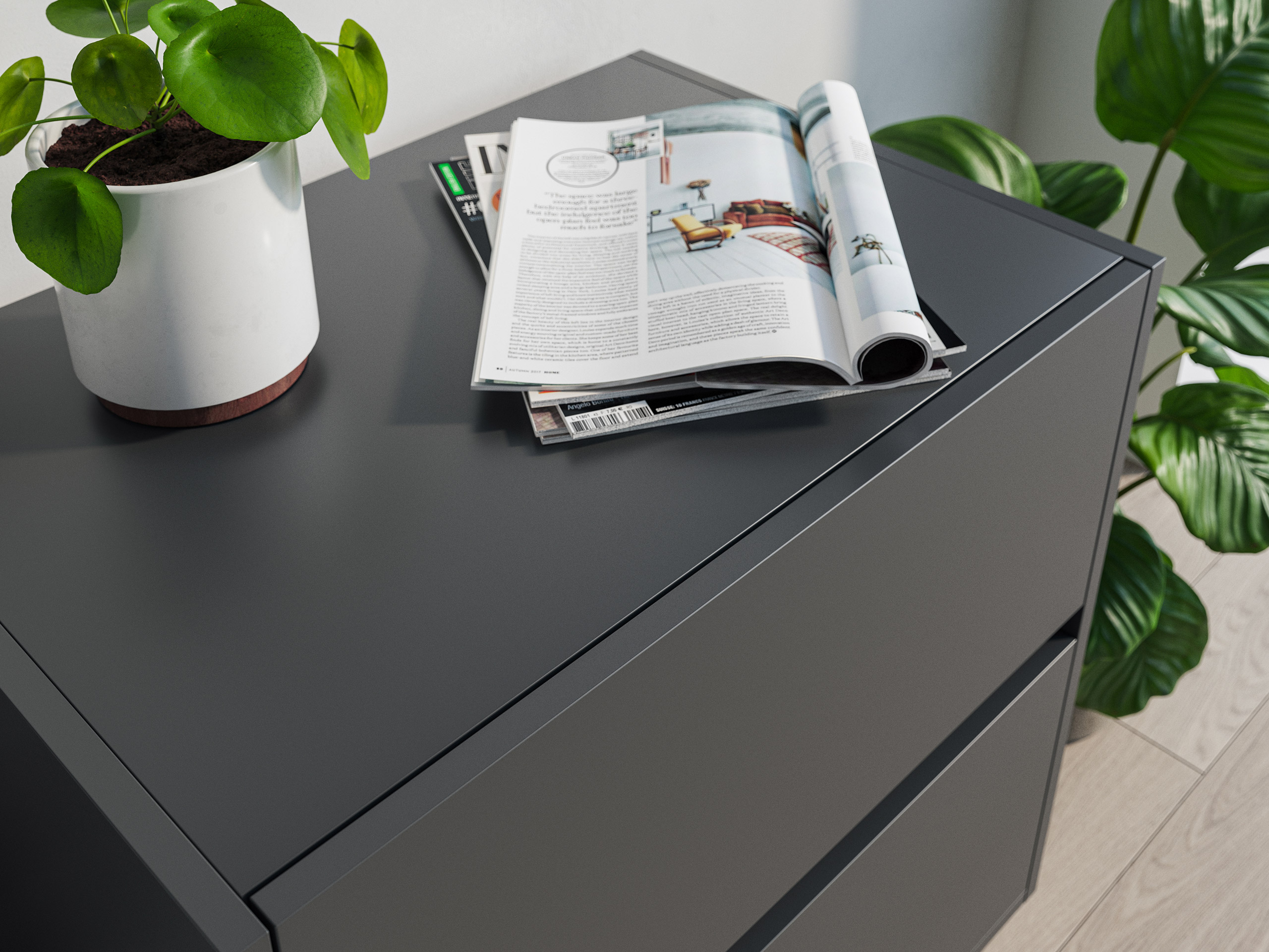 Nachttisch Kommode You 60cm 2 SoftClose stehend Grafit Softtouch