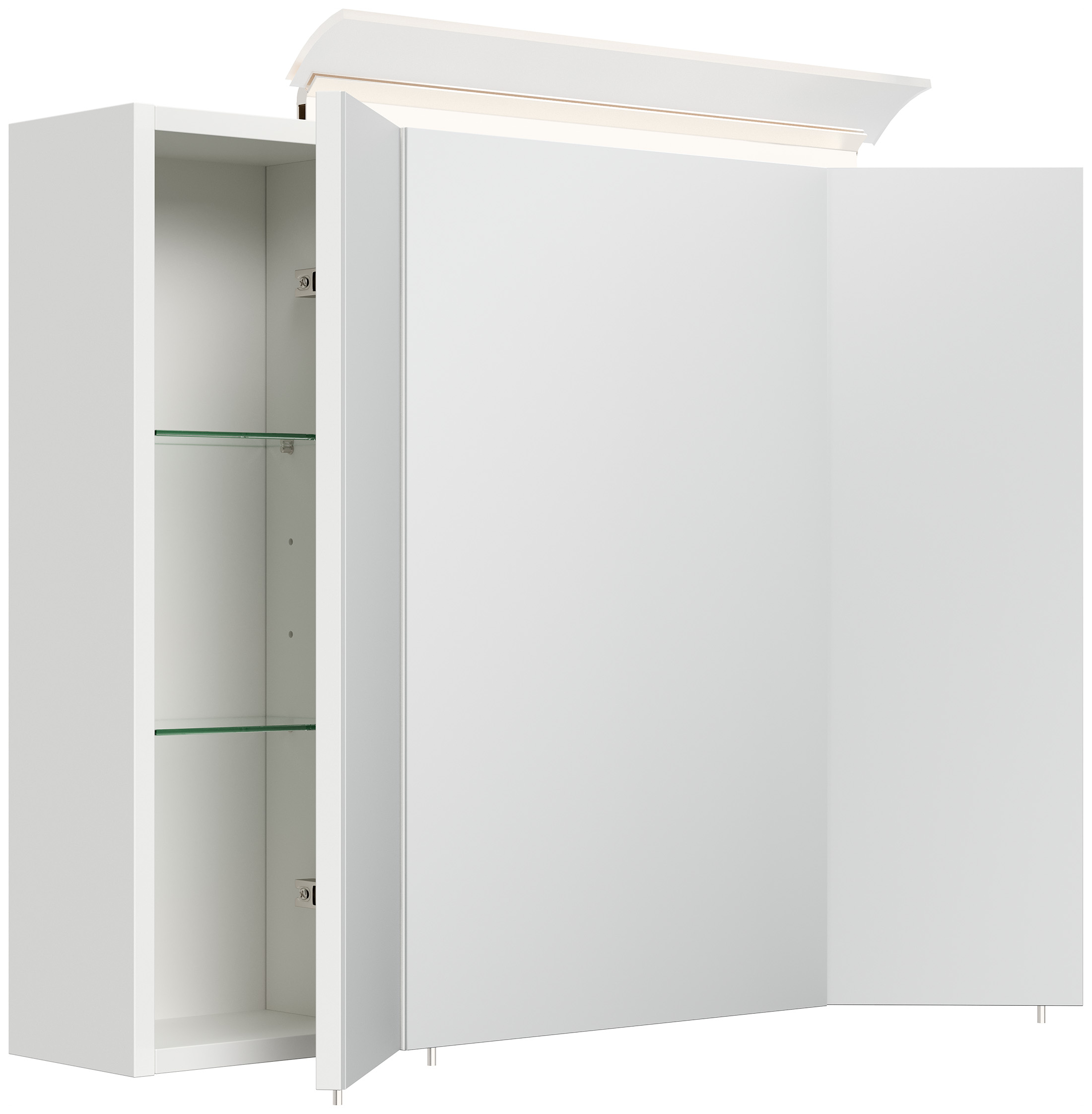 Spiegelschrank 80cm inkl. Design LED-Lampe und Glasböden weiss hochglanz