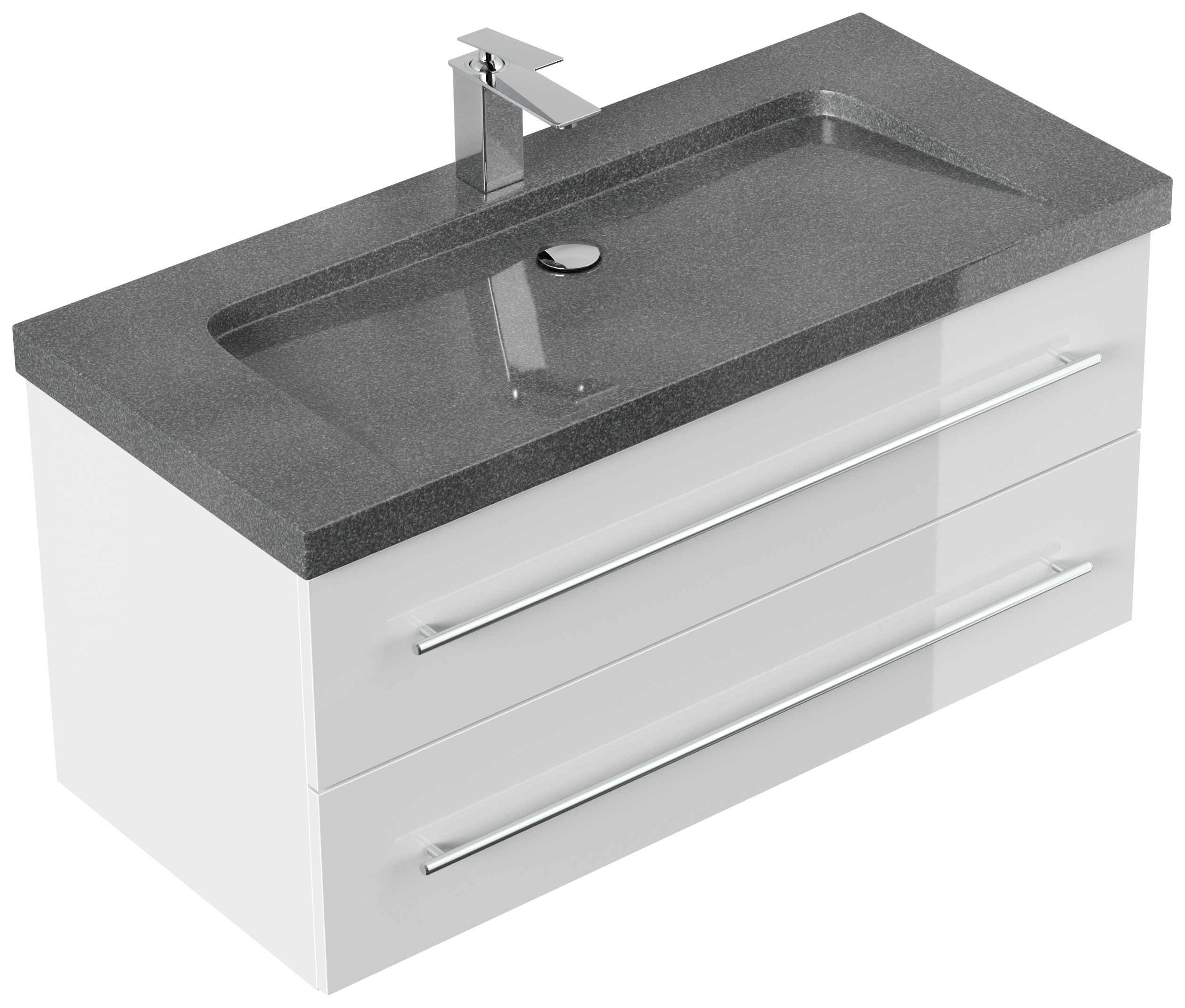 Badmöbel Granit G654 Damo 100 cm 1 Hahnloch SoftClose weiß hochglanz