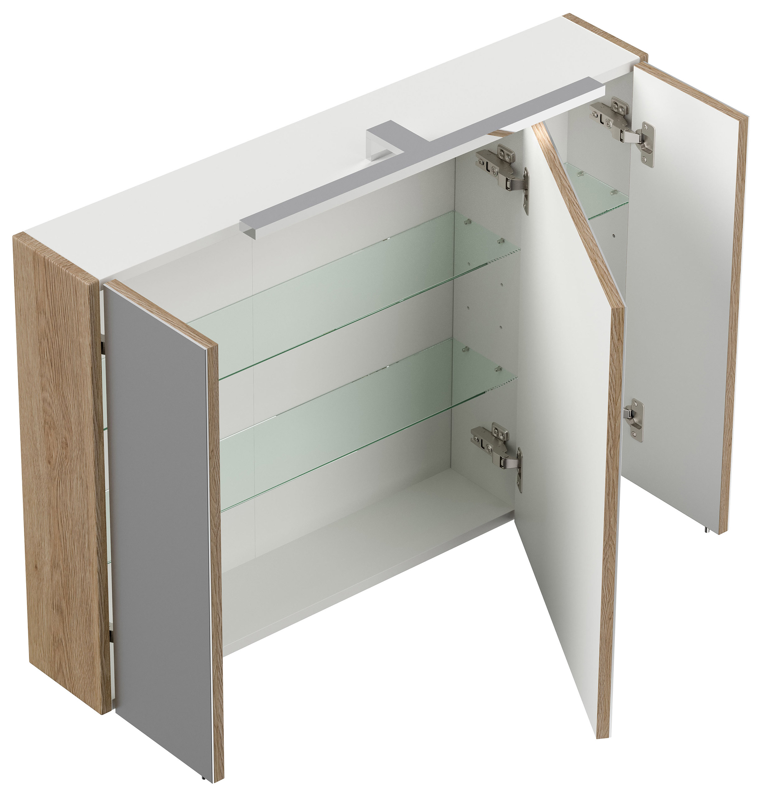 Spiegelschrank 90cm inkl. Design LED-Lampe und Glasböden eiche hell