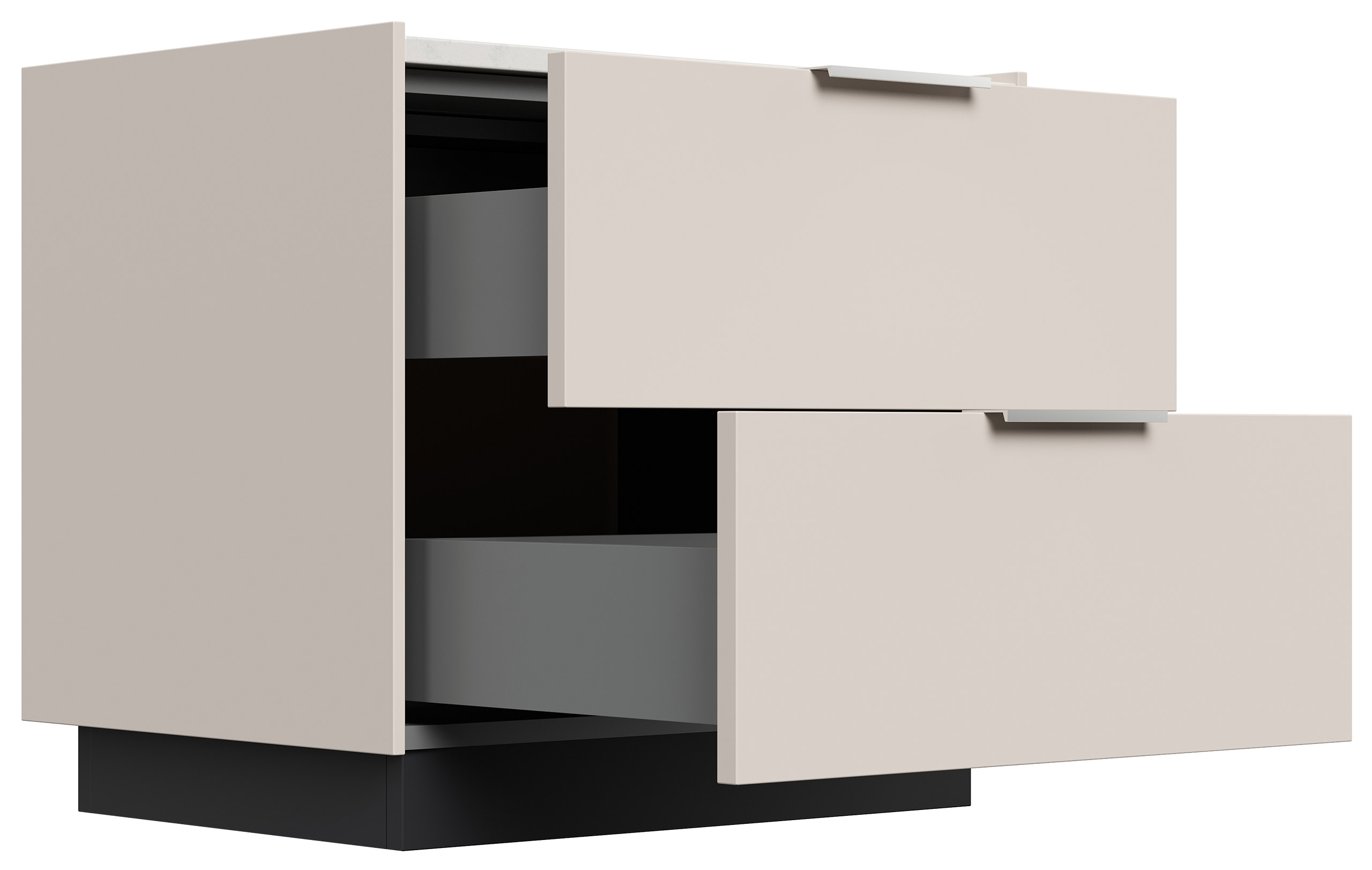 Nachttisch Kommode Artem 60cm, Quarztop, 2 Softeinzüge lackiert Creme Grafit