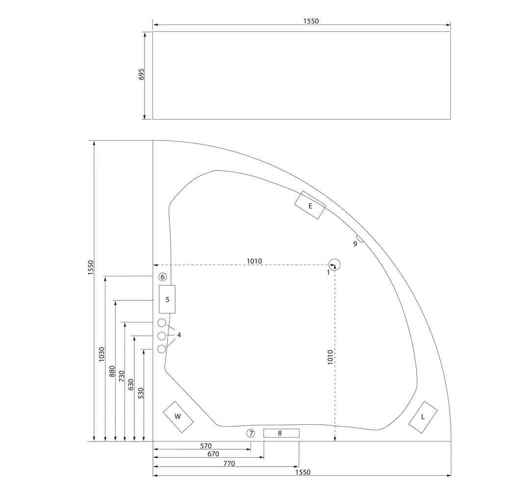 Eck Whirlpool Titan 155x155x72 Made in Germany 22 Düsen Befüllung Überlauf