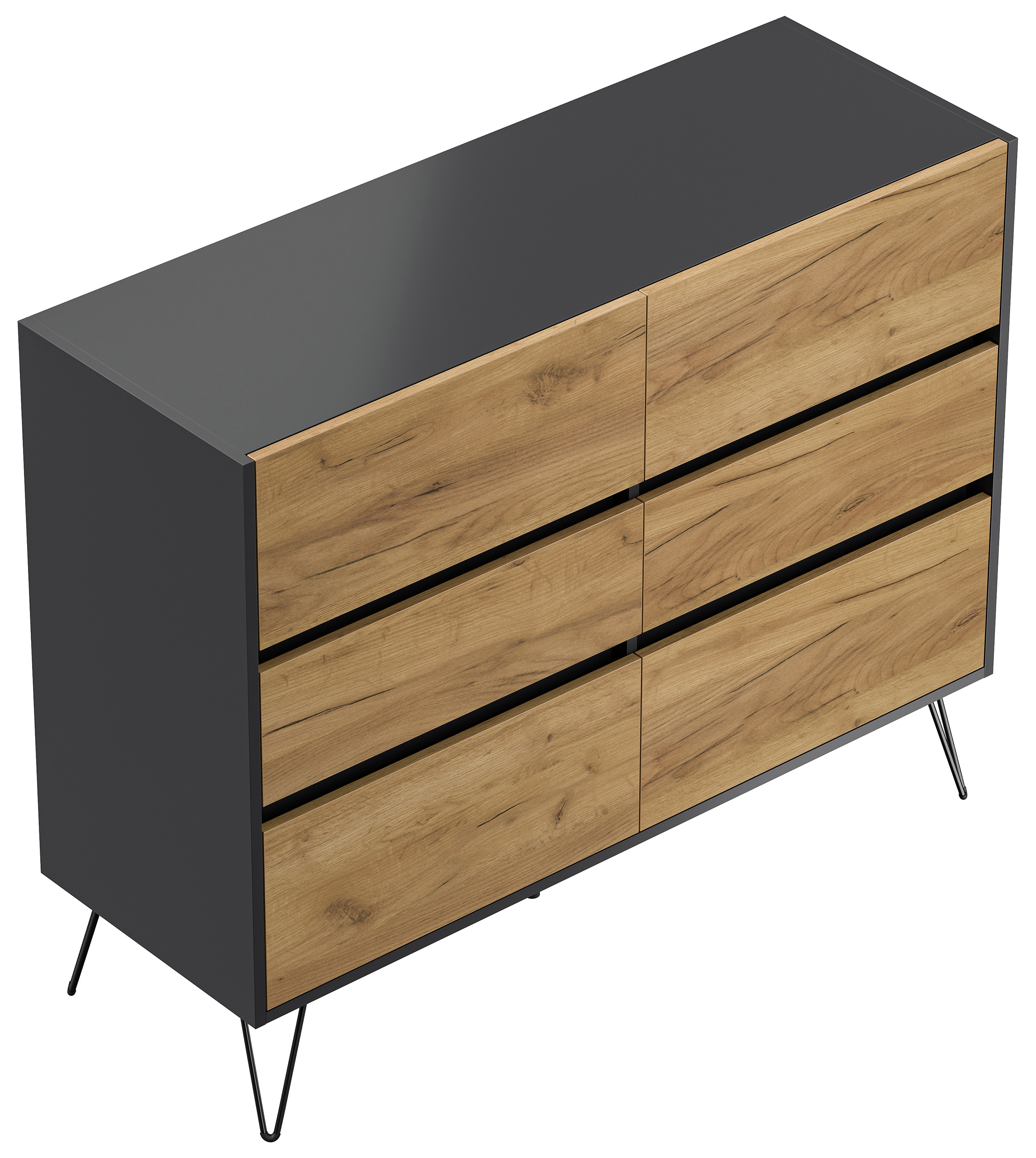 Sideboard Volo 120cm Greifraum 6 SoftClose Schubladen Grafit/Eiche Front