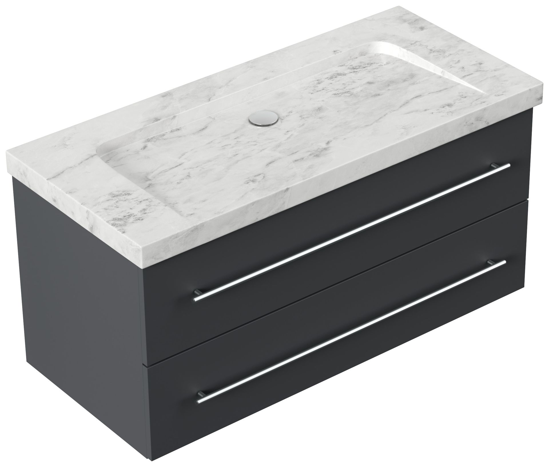 Badmöbel Marmor Carrara White Damo 100 cm ohne Hahnloch SoftClose grafit