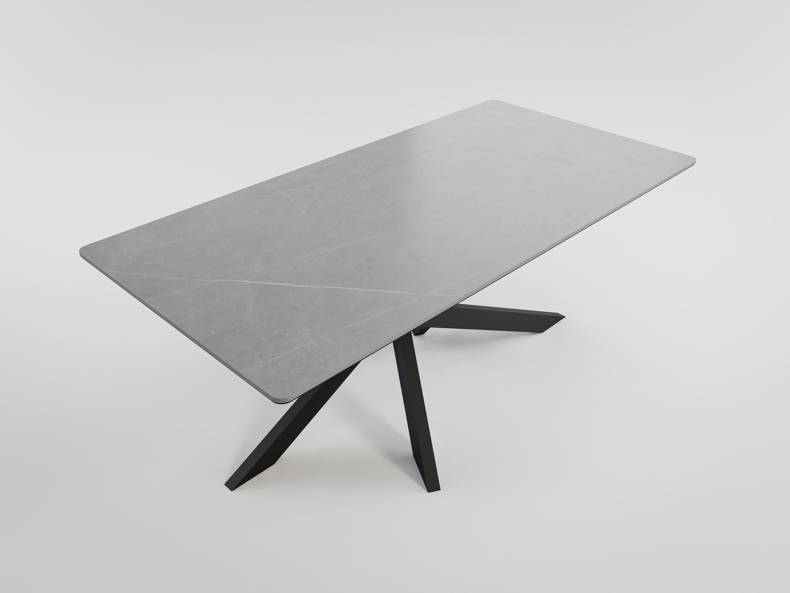 Esszimmertisch ELLEN 180x90cm graue Keramikplatte schwarzes Kreuzgestell