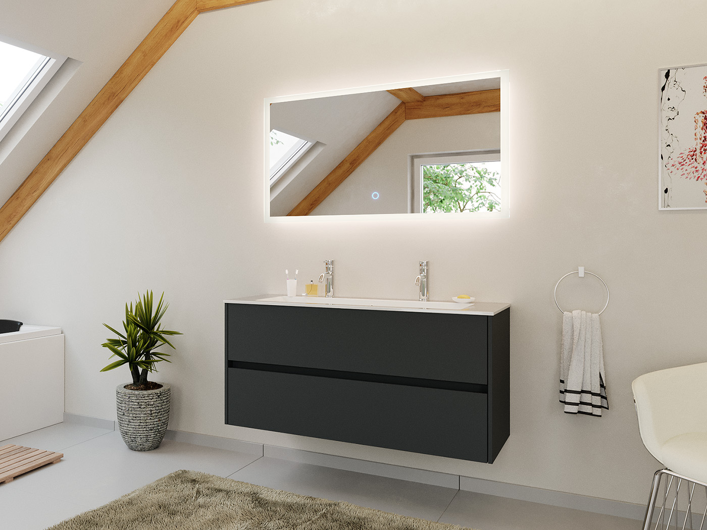 Doppel-Badmöbel Set Taifun 2tlg. 120 cm mit LED Spiegel Grafit