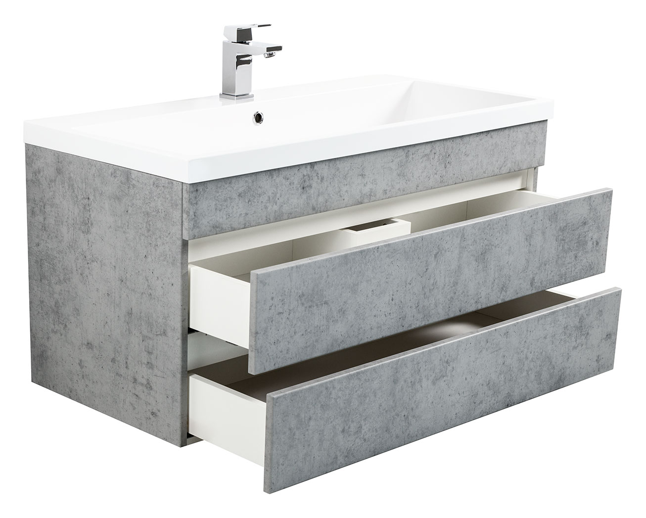 Badmöbel Via 100 SoftClose beton mit grifflosen Schubladen