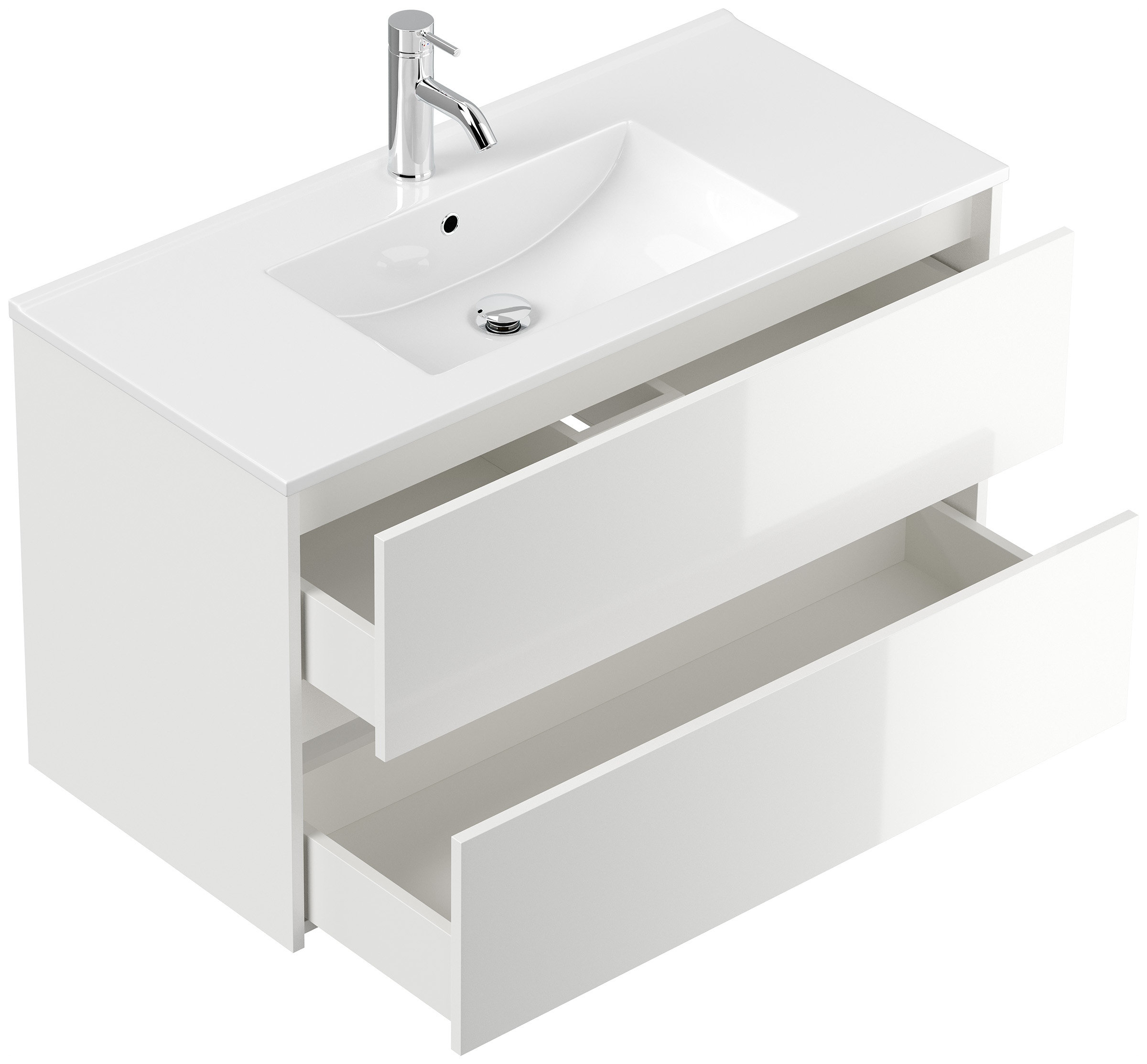 Badmöbel Set Taifun 3tlg. 100 cm mit Spiegelschrank & 3er Boxen weiß Hgl