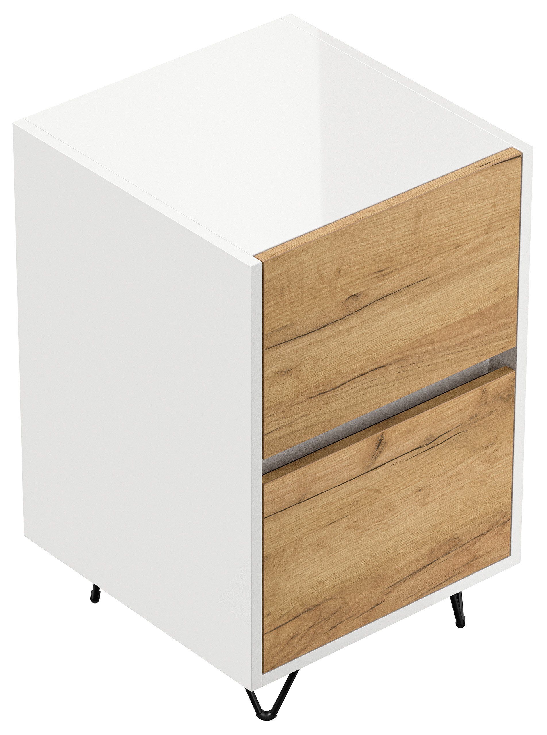 Nachttisch Kommode You 40cm 2 SoftClose stehend Weiß & Eiche Front