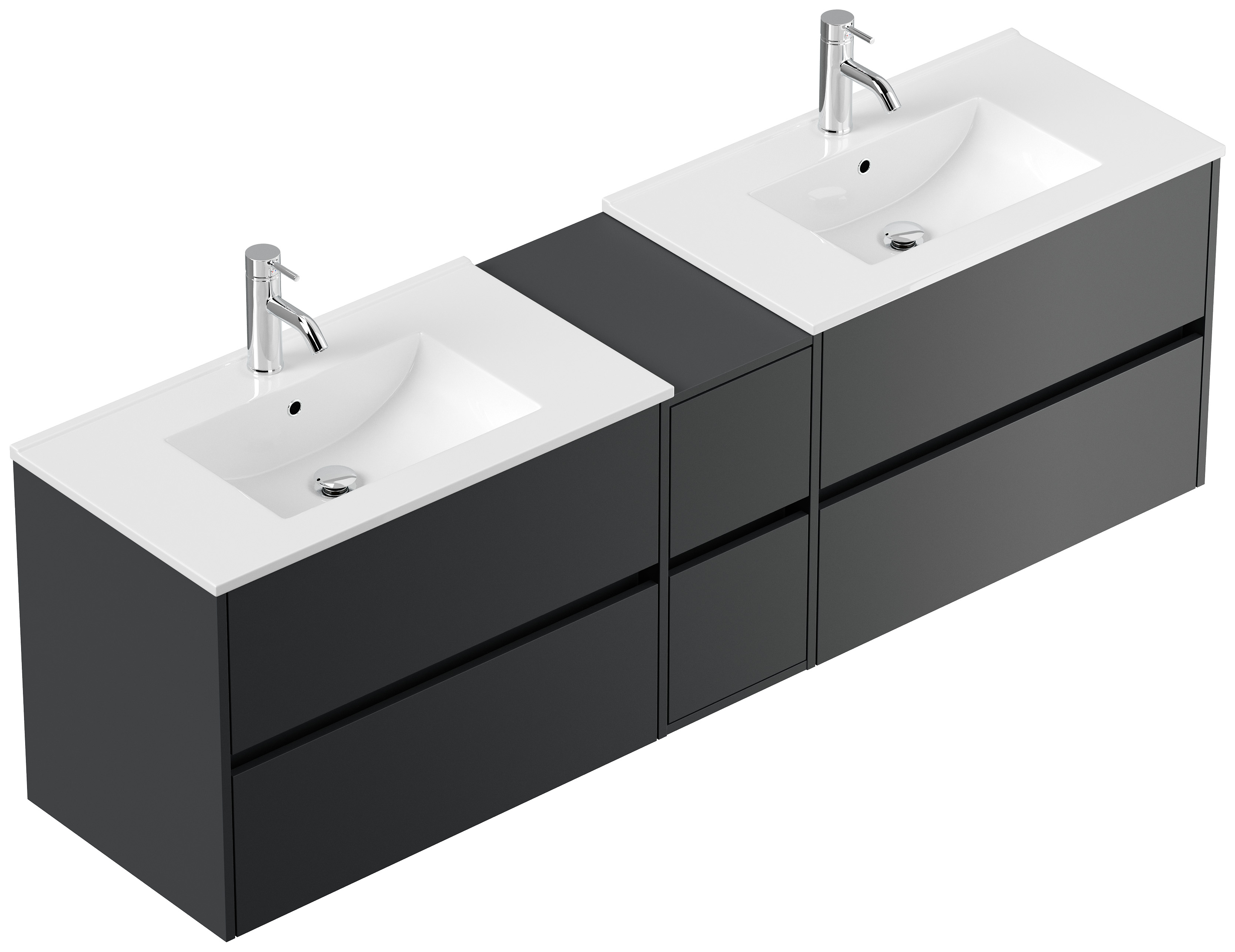 Badmöbelset Taifun 190cm 3tlg mit 2x Spiegelschrank grafit