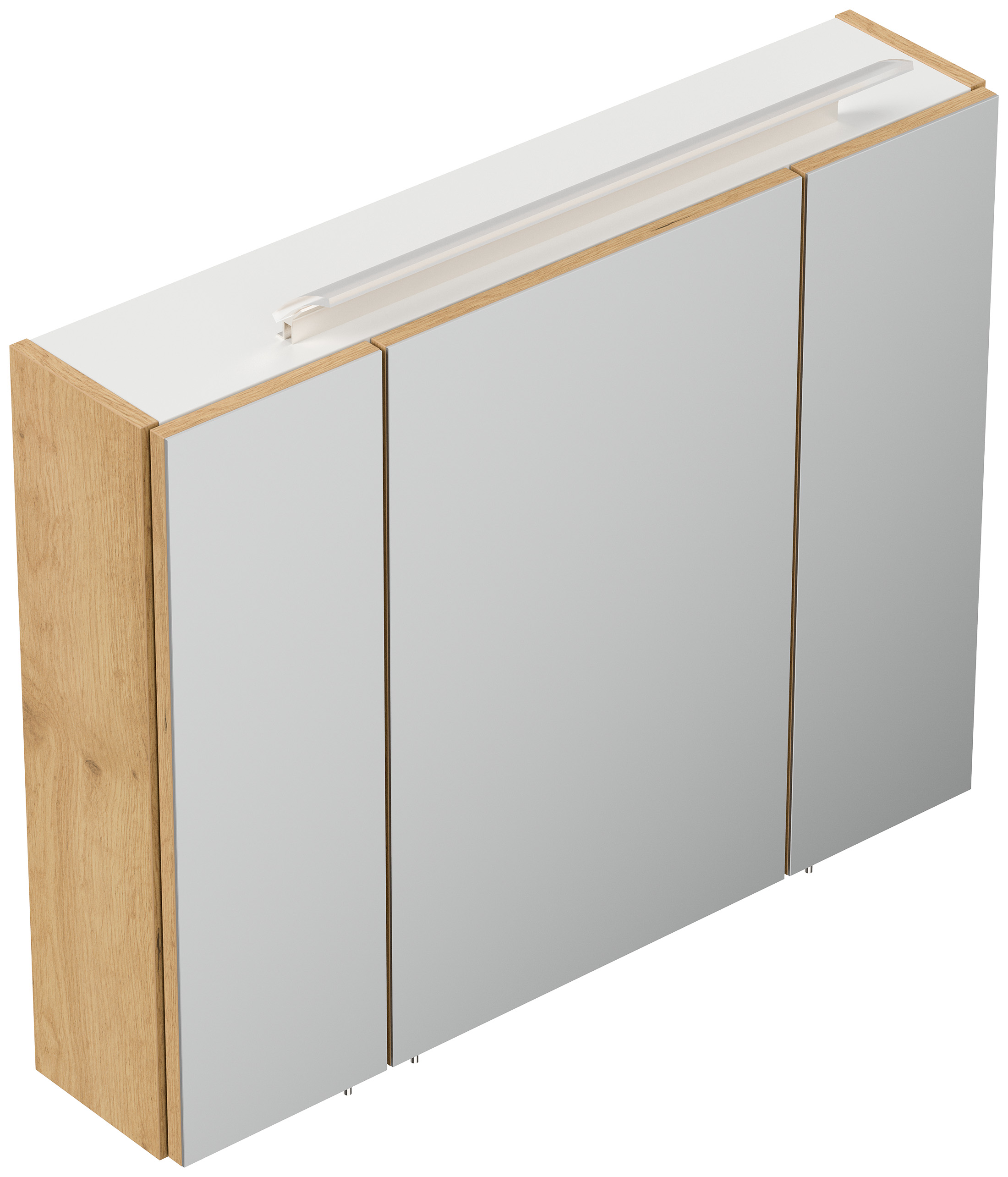 Spiegelschrank 80cm inkl. Design LED-Lampe und Glasböden eiche gold