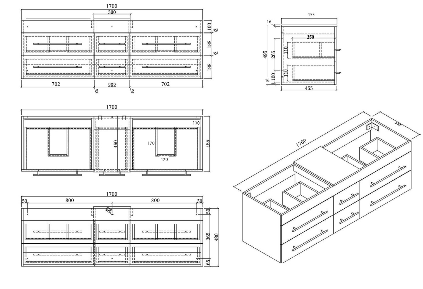 Badmöbel Milano XL 172cm Doppel- Waschtisch SoftClose eiche hell