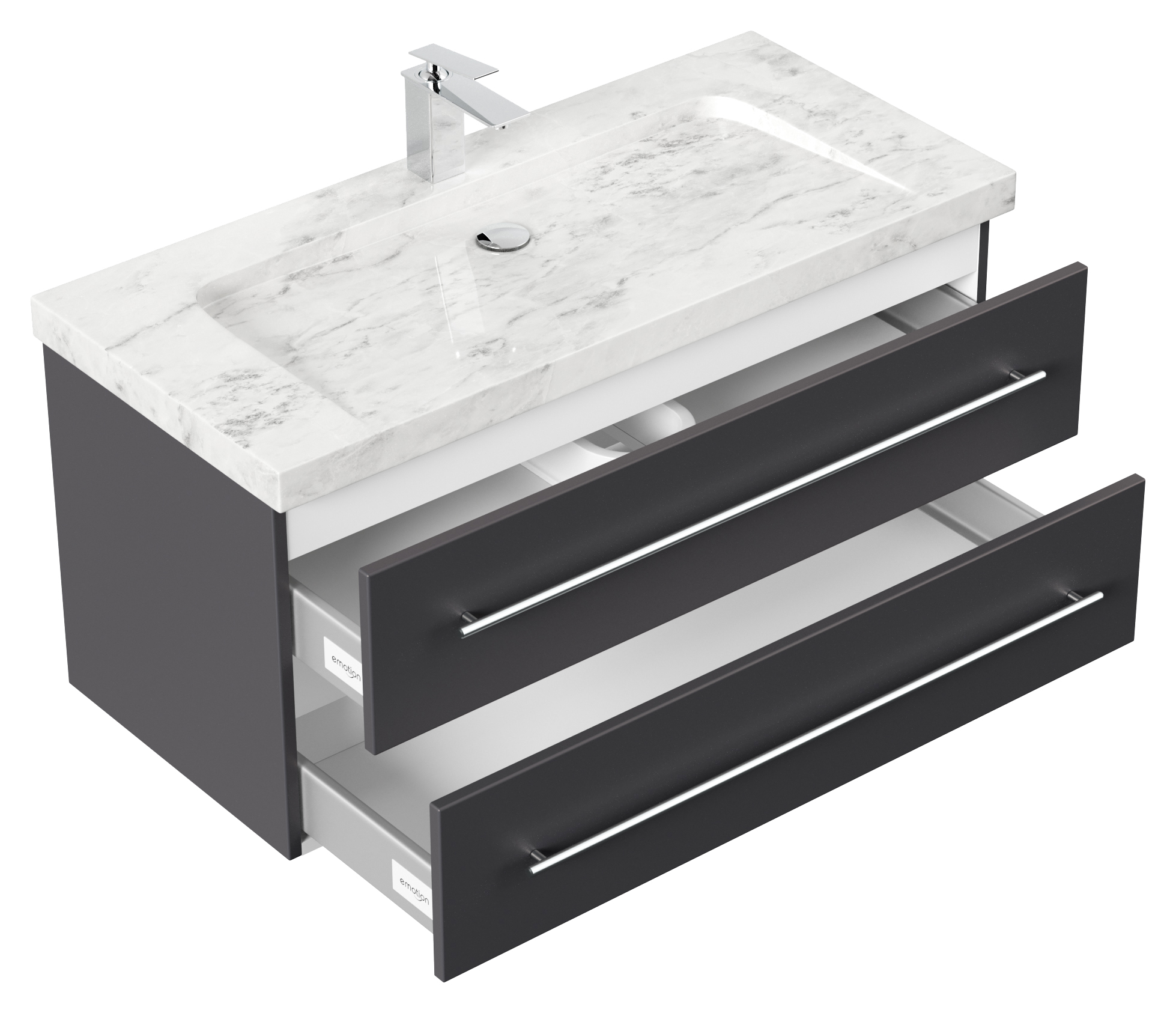 Badmöbel Marmor Carrara White Damo 100 cm 1 Hahnloch SoftClose anthrazit