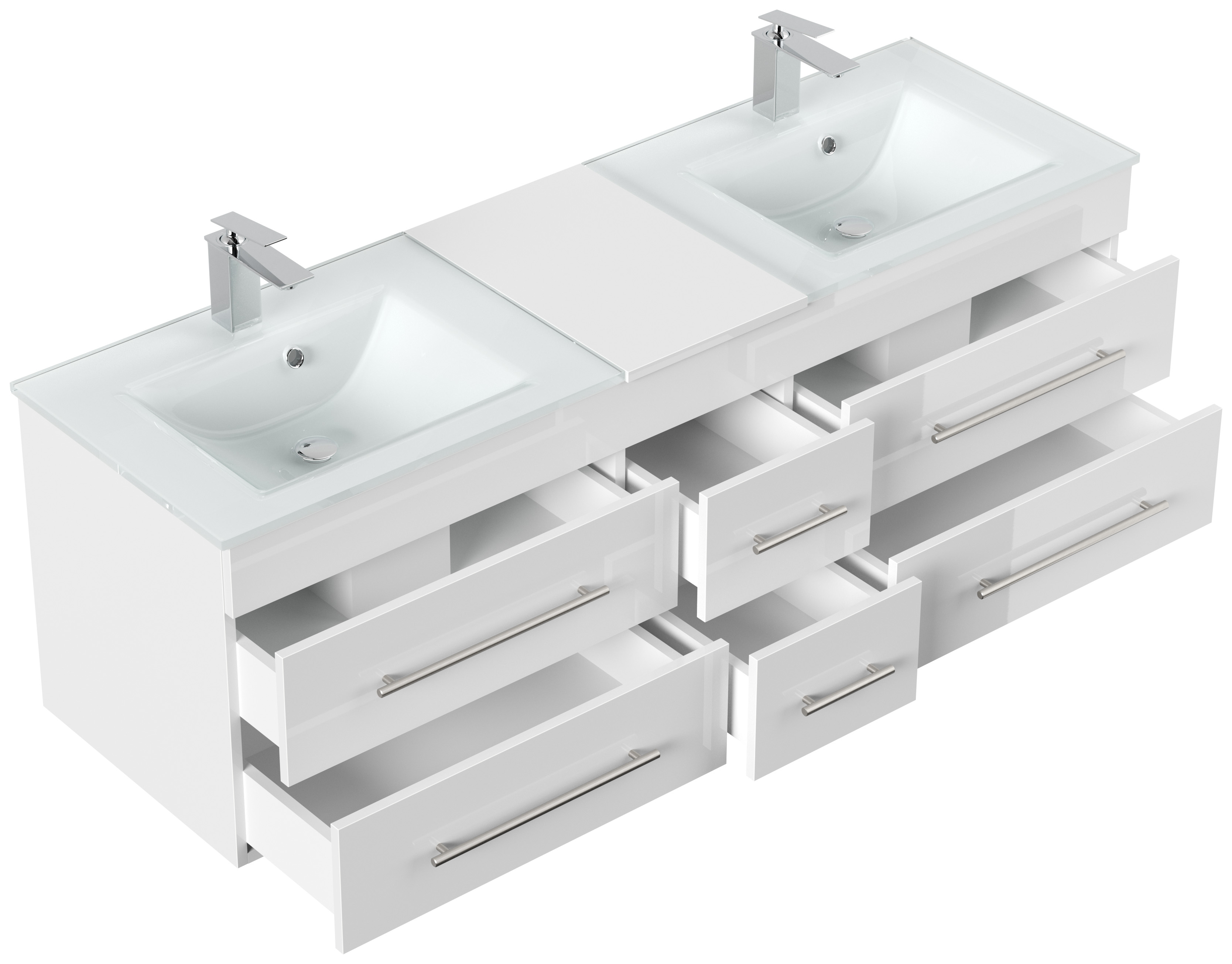 Badmöbel Vitro XL mit Doppel-Glasbecken SoftClose weiss hochglanz