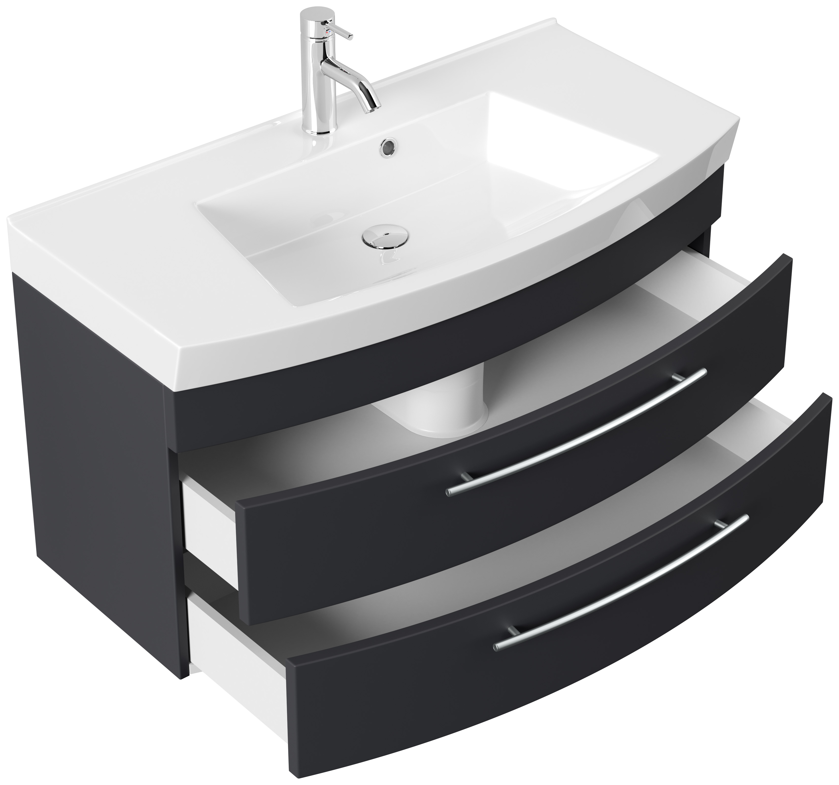 Badmöbel Bella 100 mit runder Front SoftClose lackiert weiss matt