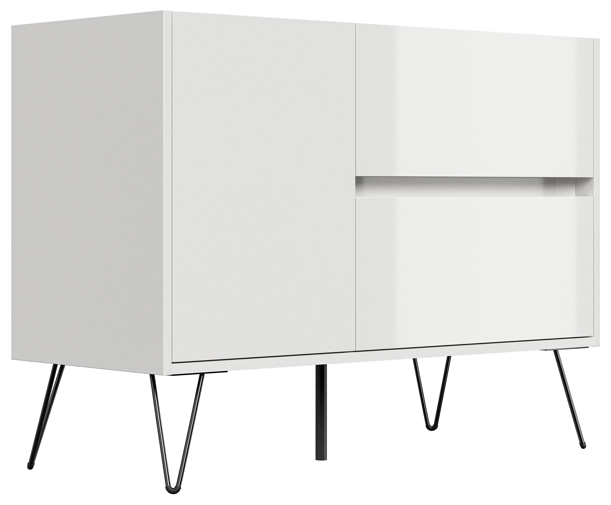 Raumwunder L Sideboard Kommode 100cm 2 SoftClose 1 Tür Weiß hochglanz