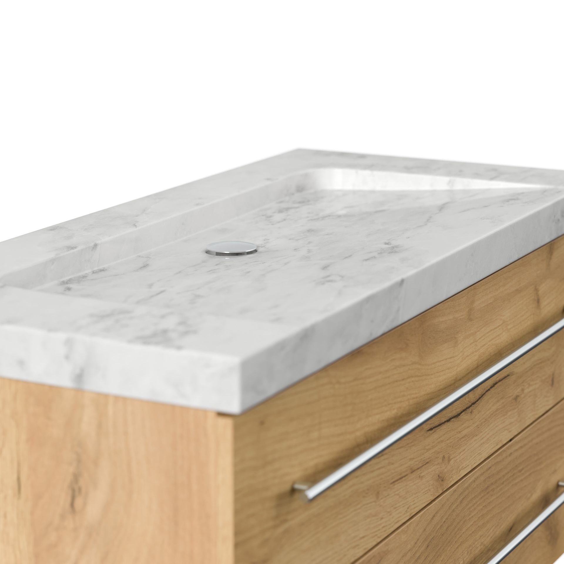 Badmöbel Marmor Carrara White Damo 100 cm ohne Hahnloch SoftClose eiche gold