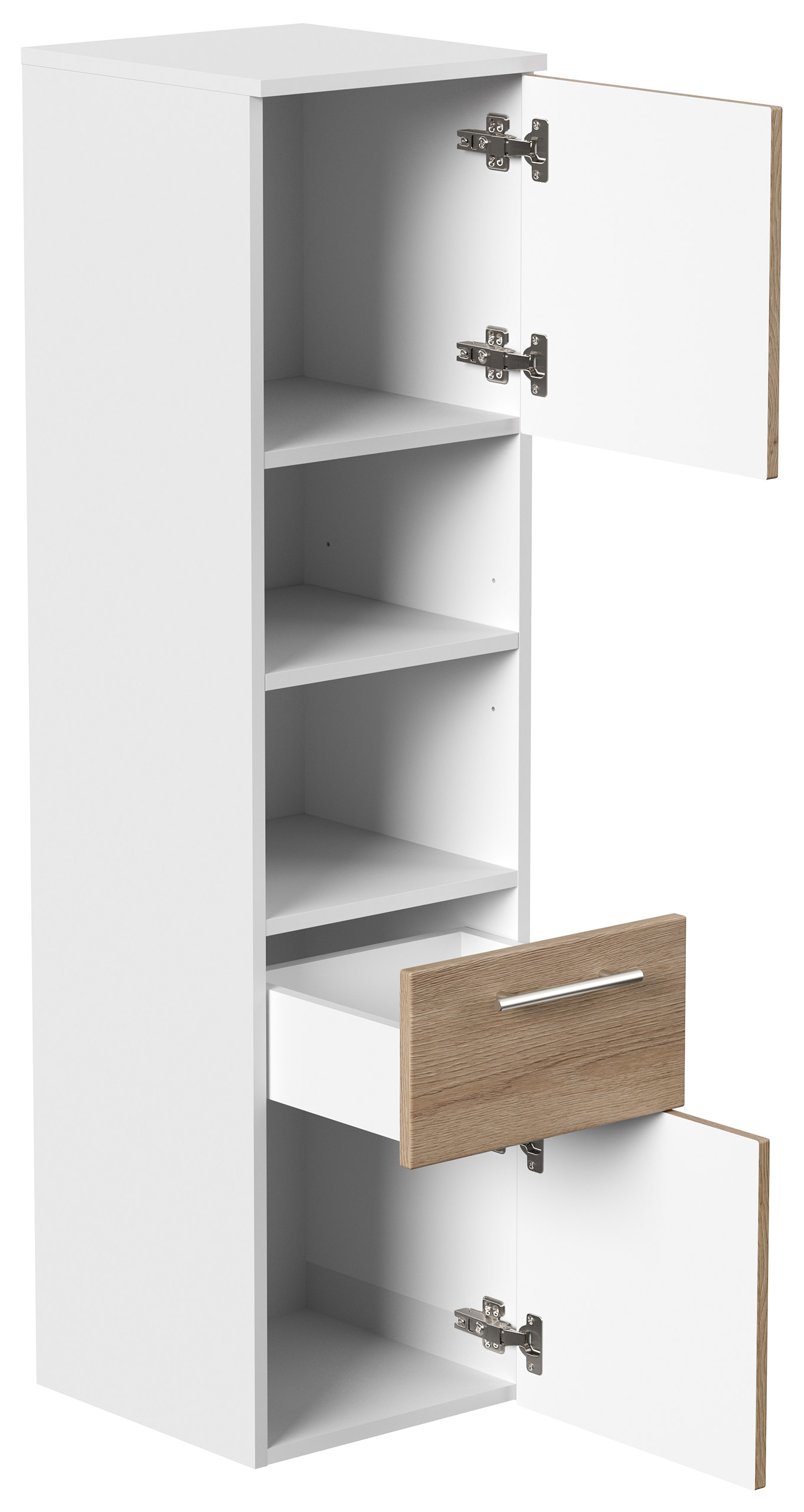 Hochschrank SANTINI 135cm weiss matt mit Fronten in eiche hell