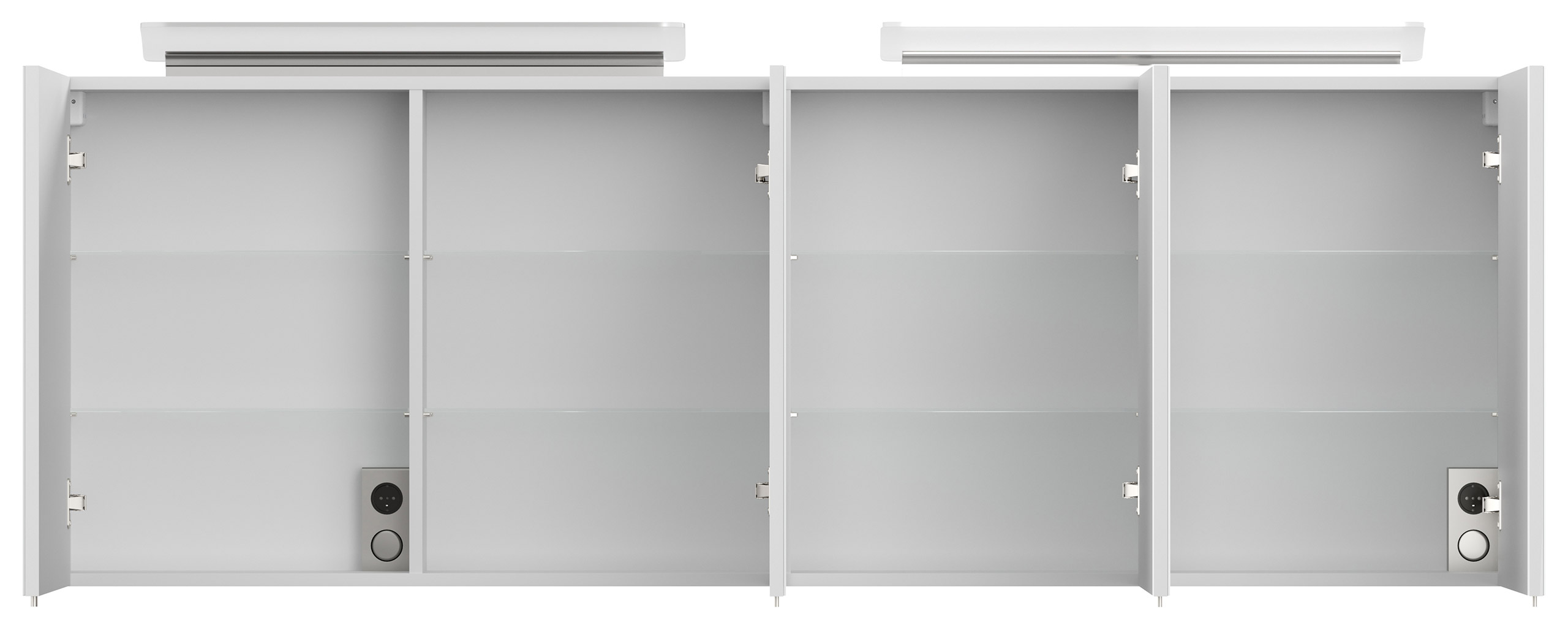 Spiegelschrank 180cm mit Acryl-Lampe und Glasböden Weiss hochglanz