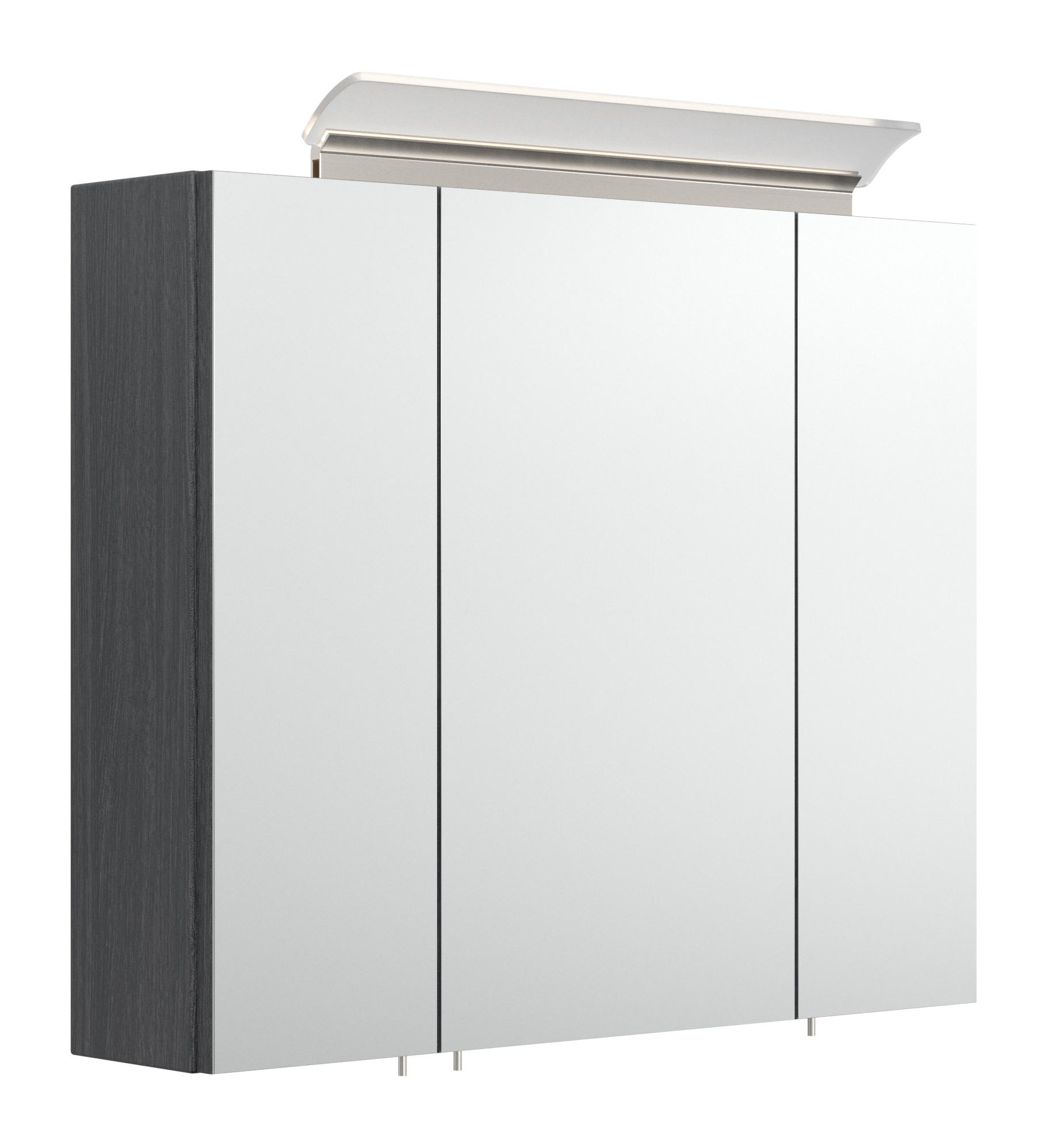 Spiegelschrank 75cm inkl. Design LED-Lampe und Glasböden anthrazit gemasert