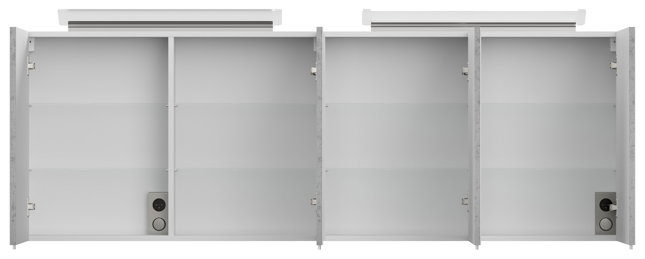 Spiegelschrank 180cm mit Acryl-Lampe und Glasböden Beton
