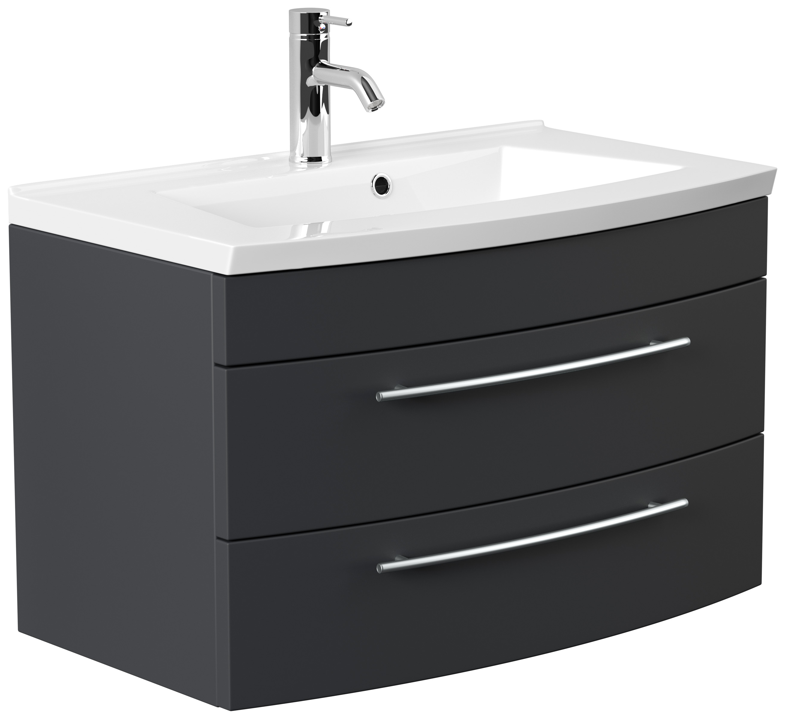 Badmöbel Bella 80 mit runder Front SoftClose lackiert grafit matt